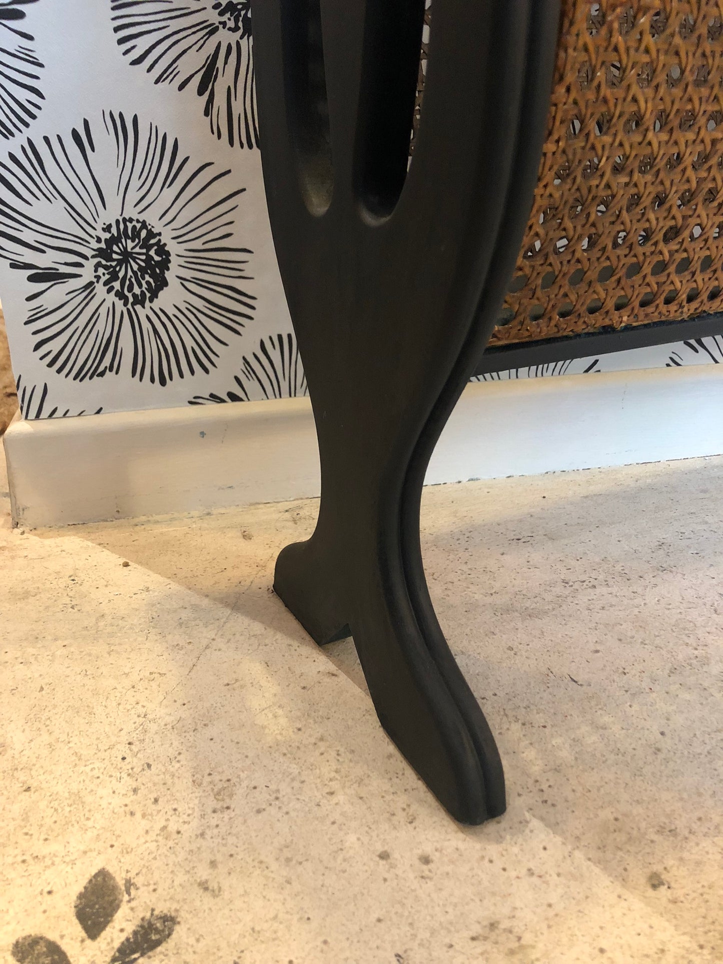 Porte-revues vintage Pia bois, cannage et vert foncé