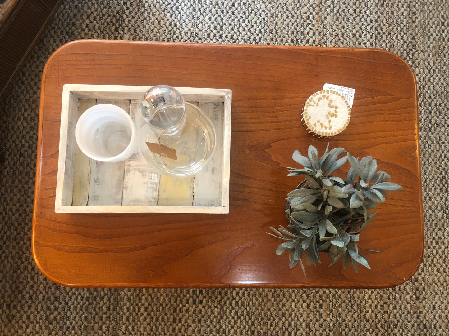 Table basse vintage Theresa bois et rotin