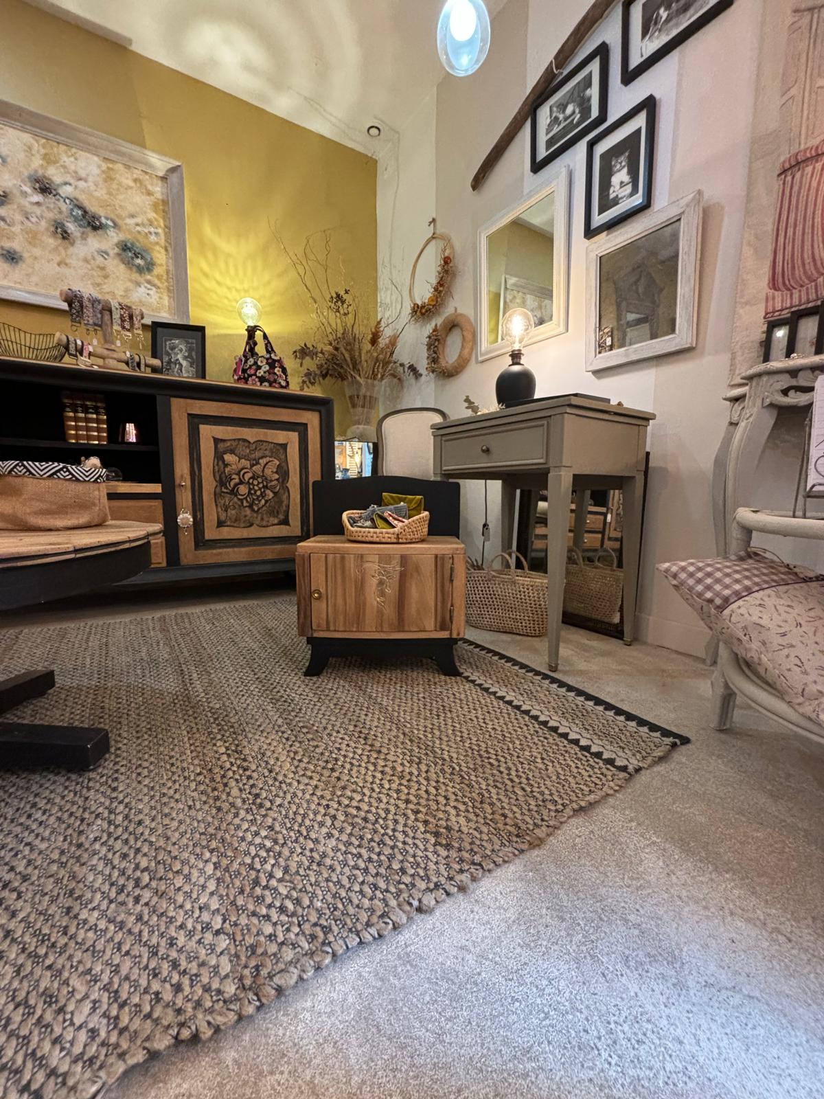 Table de chevet vintage Orso bois, noir et or Art Déco