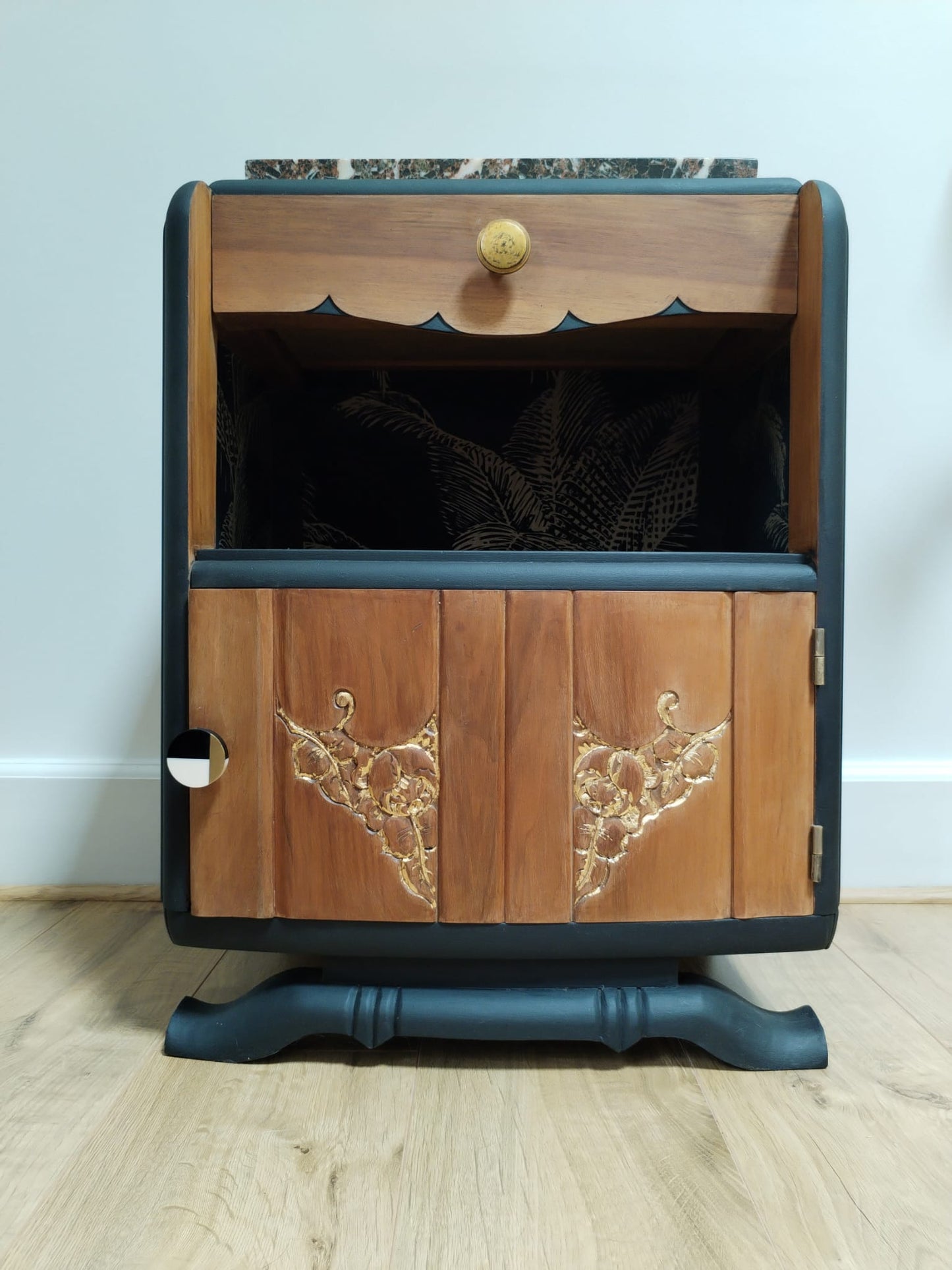 Table de chevet Gabin bois, marbre, noir et or