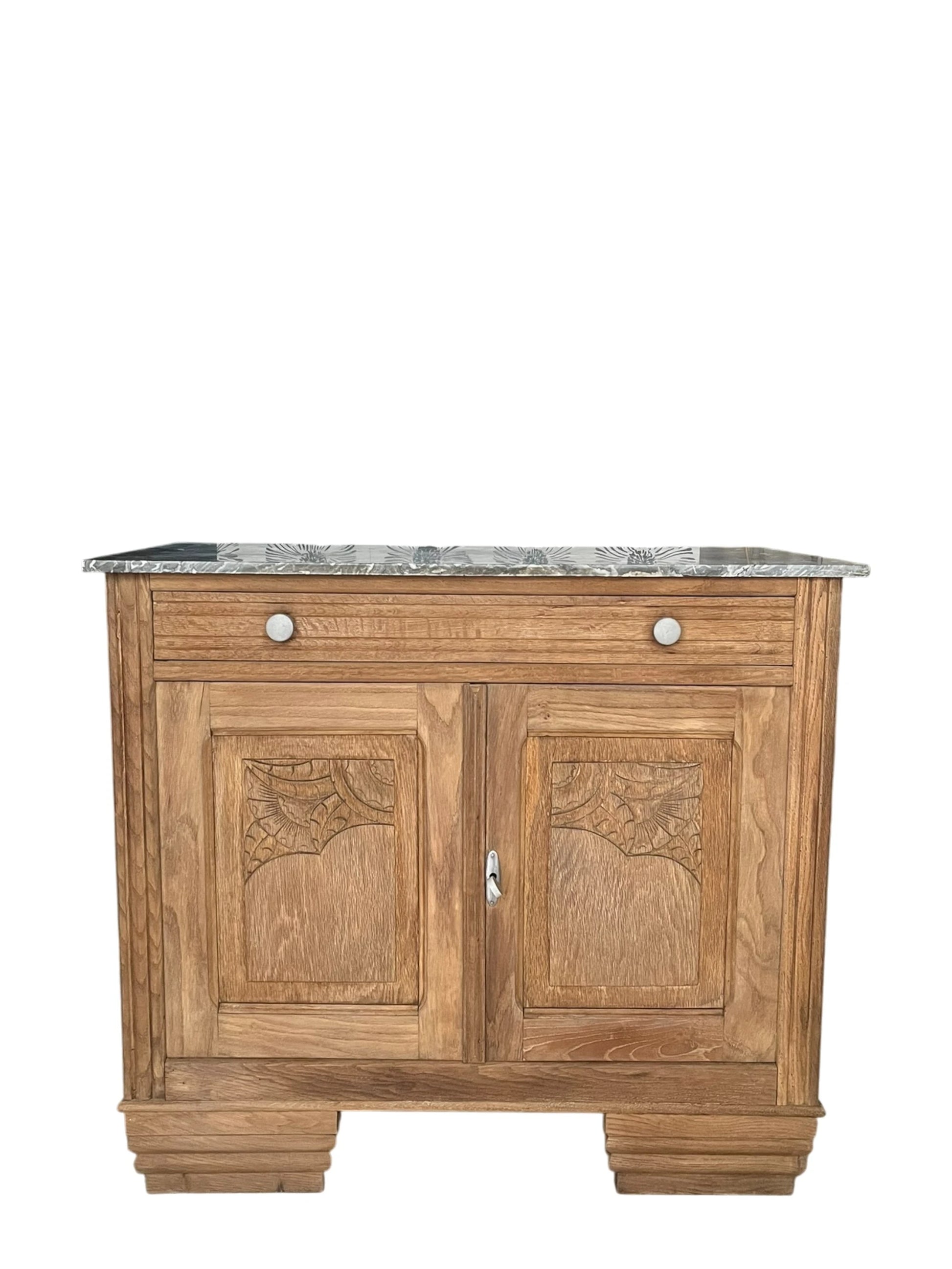 Buffet vintage Art Déco bois massif chêne et marbre