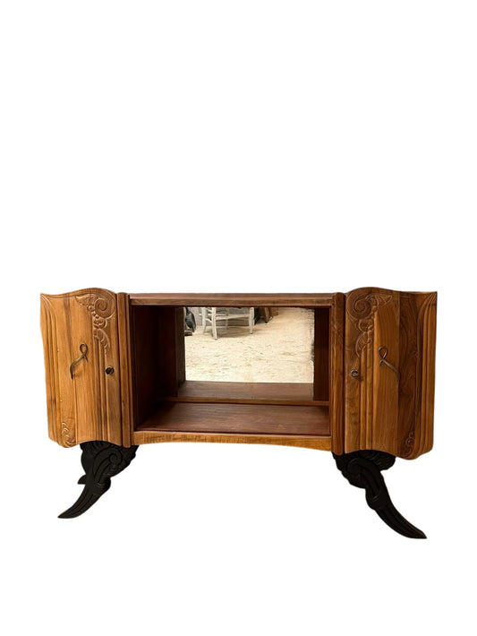 Buffet Art Déco vintage Isidore bois massif 2 portes étagères miroir Bordeaux 