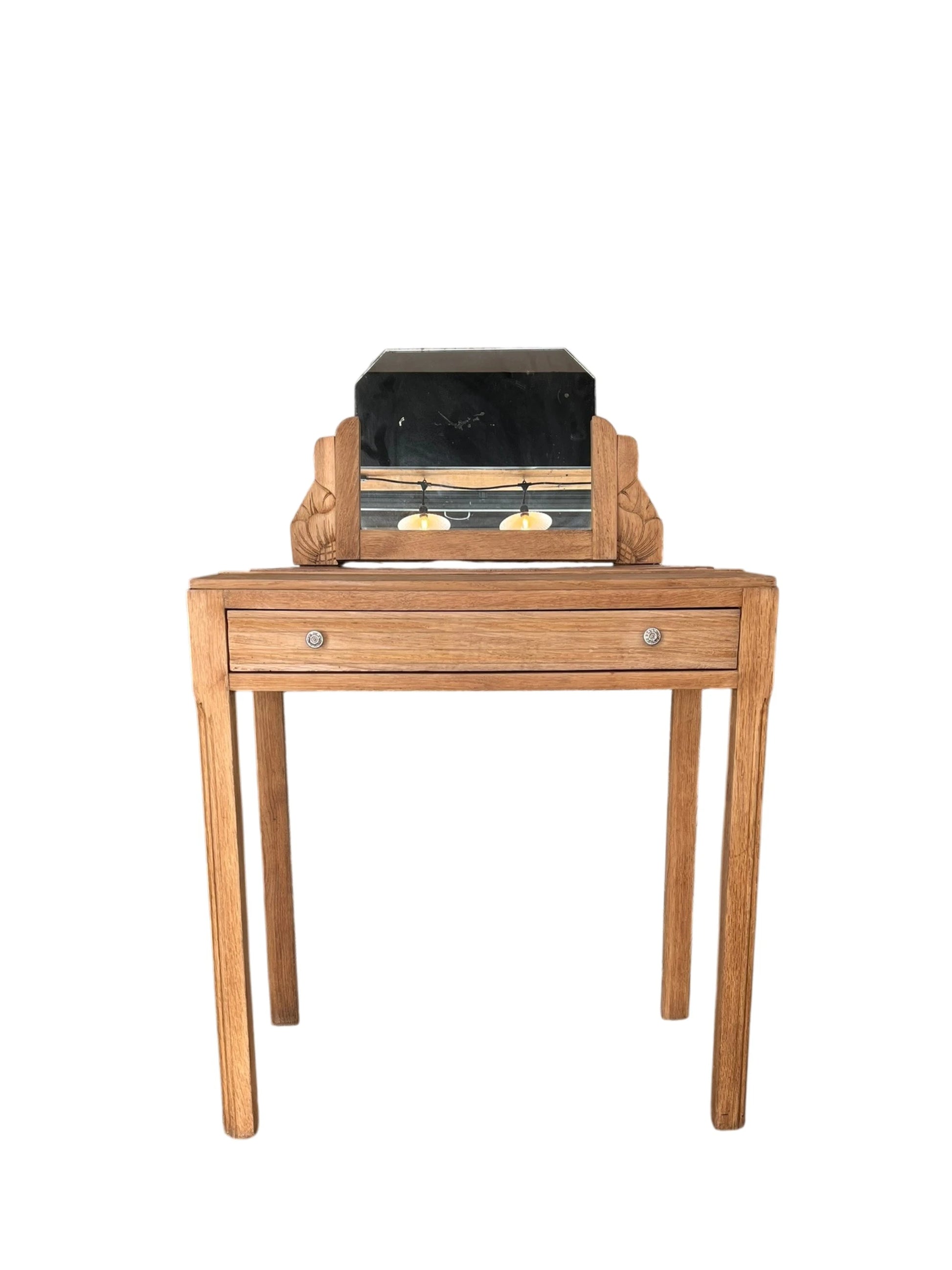 Coiffeuse vintage Art Déco Calliopée bois massif chêne Bordeaux