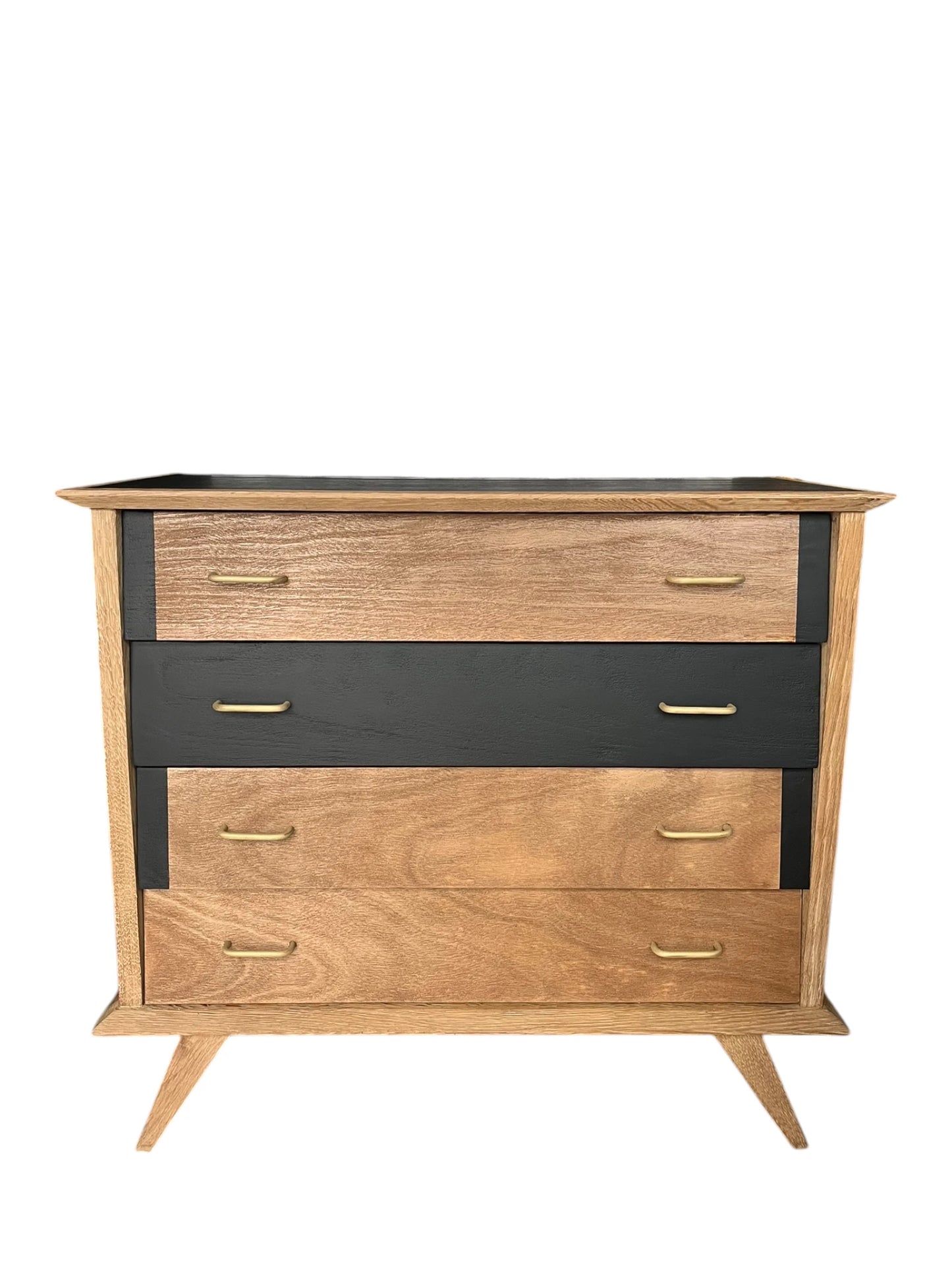 Commode vintage Thélio scandinave bois et noir 4 tiroirs