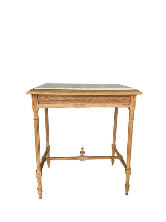 Console petit bureau vintage Calixte sculpté bois massif et marbre