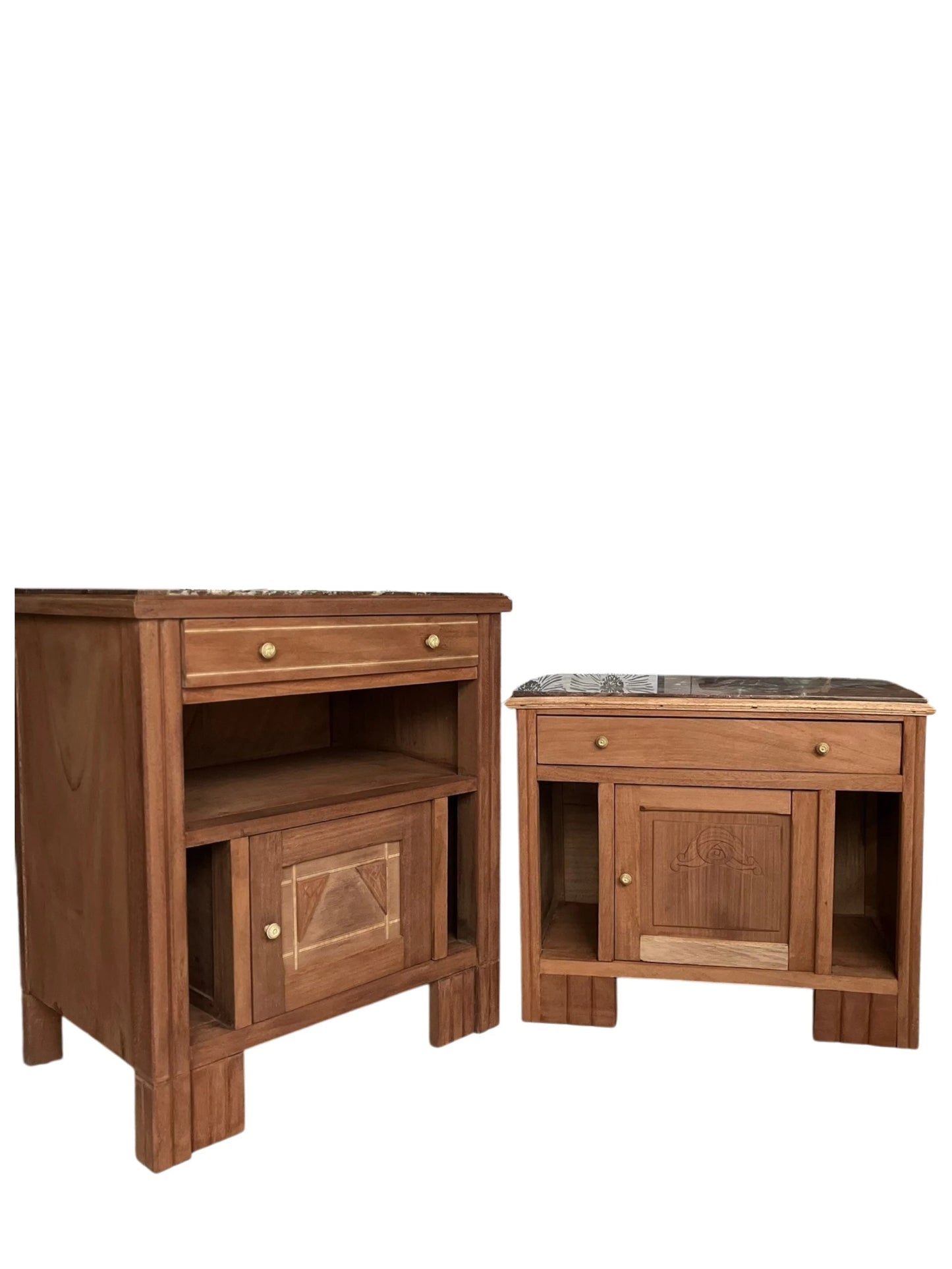 Duo tables de chevet vintage Art Déco Jada et Rosa bois et marbre