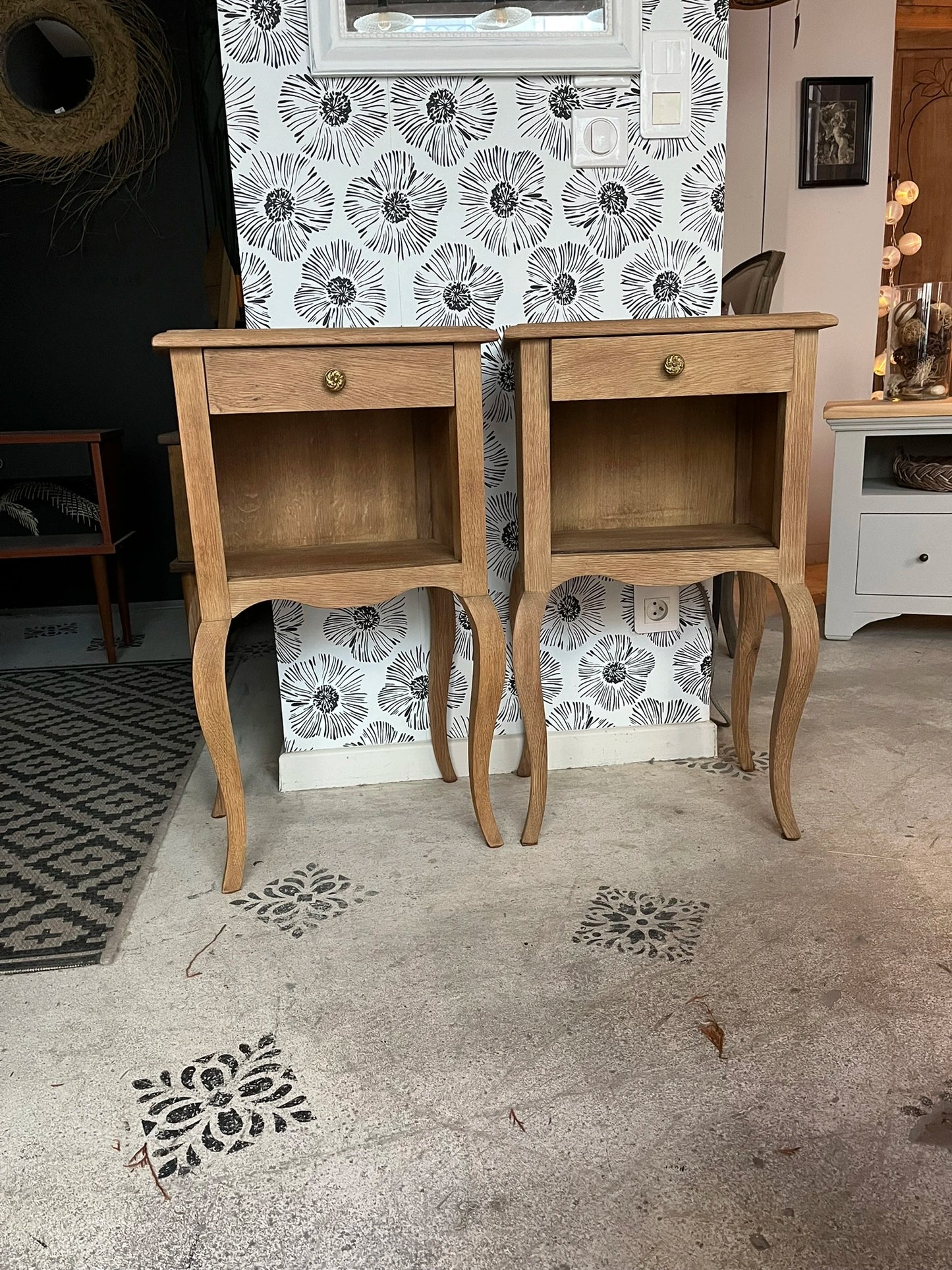 Duo paire tables de chevet vintage bois Zoé et Noé meubles appoint avec tiroirs