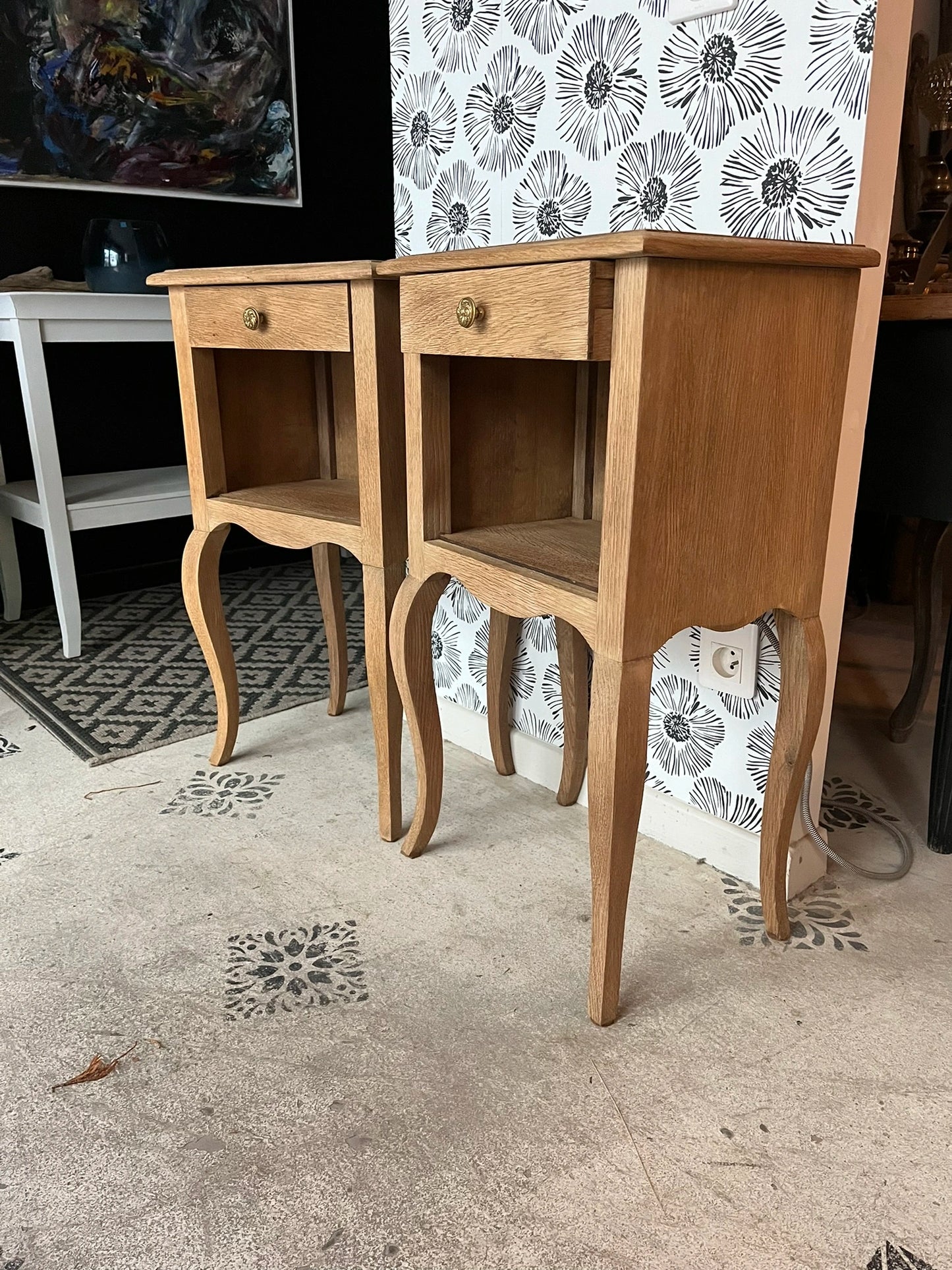 Duo paire tables de chevet vintage bois Zoé et Noé meubles appoint avec tiroirs