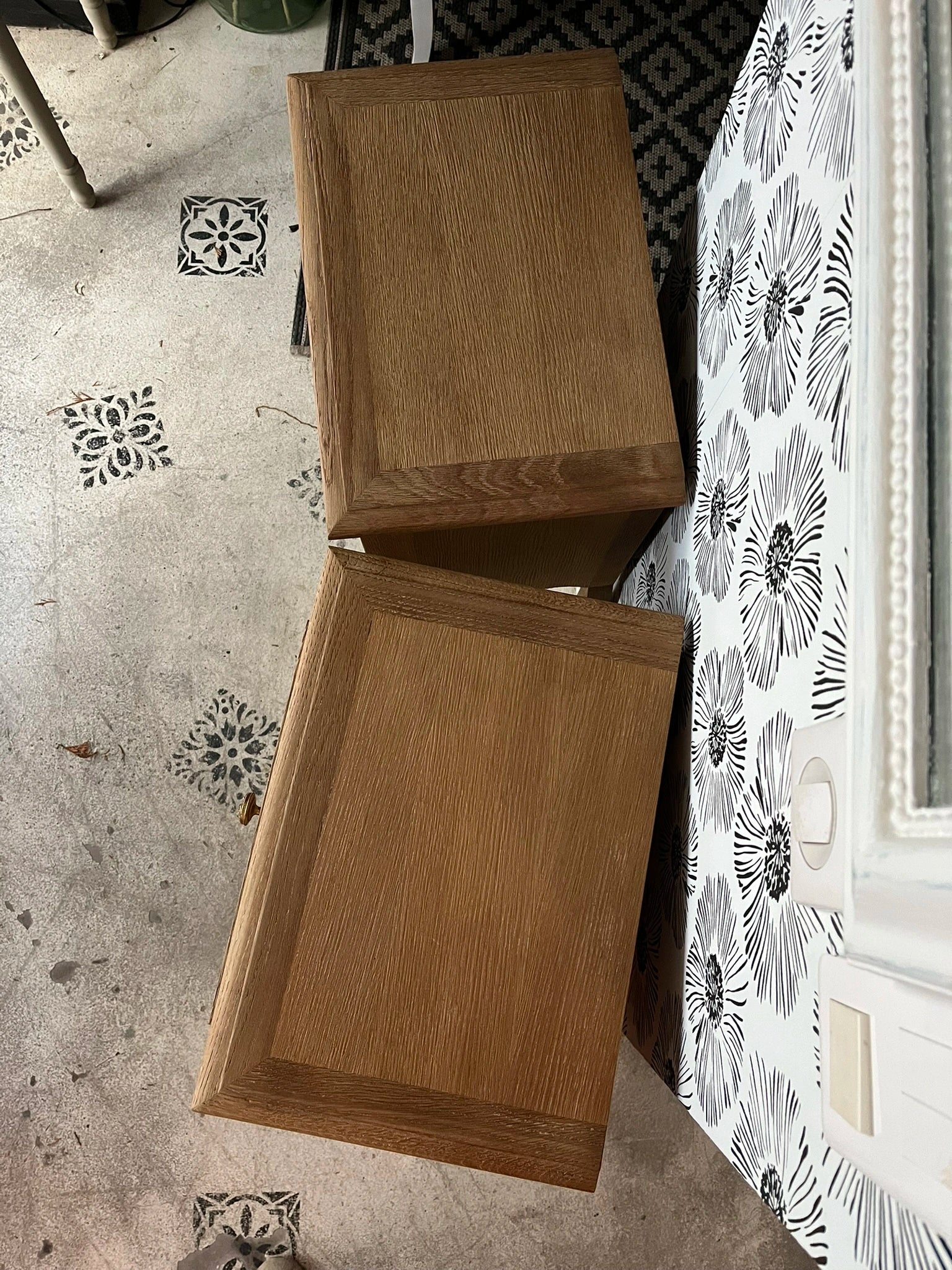 Duo paire tables de chevet vintage bois Zoé et Noé meubles appoint avec tiroirs