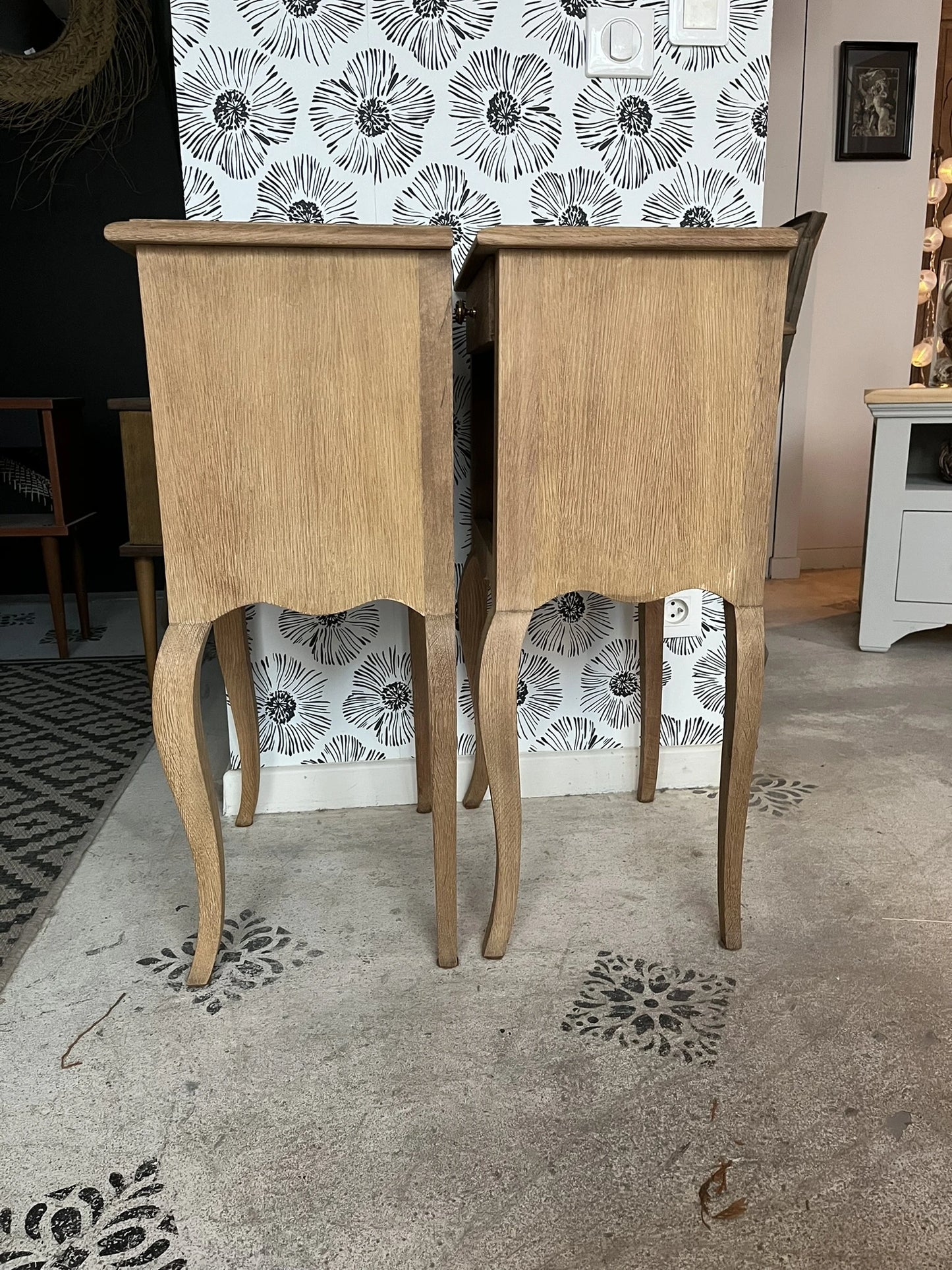 Duo paire tables de chevet vintage bois Zoé et Noé meubles appoint avec tiroirs