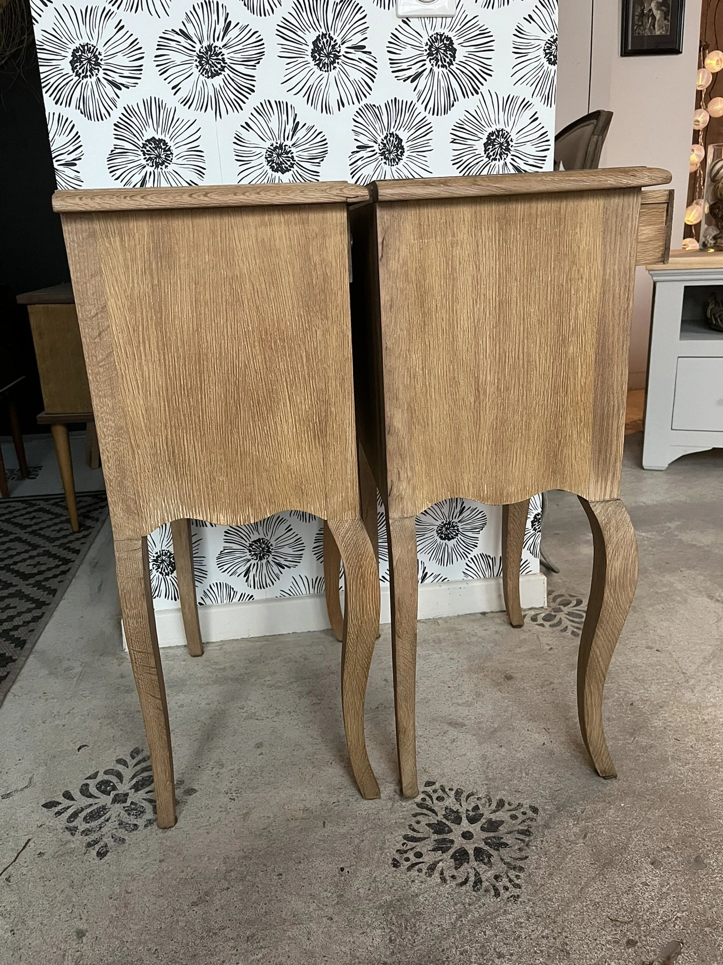 Duo paire tables de chevet vintage bois Zoé et Noé meubles appoint avec tiroirs