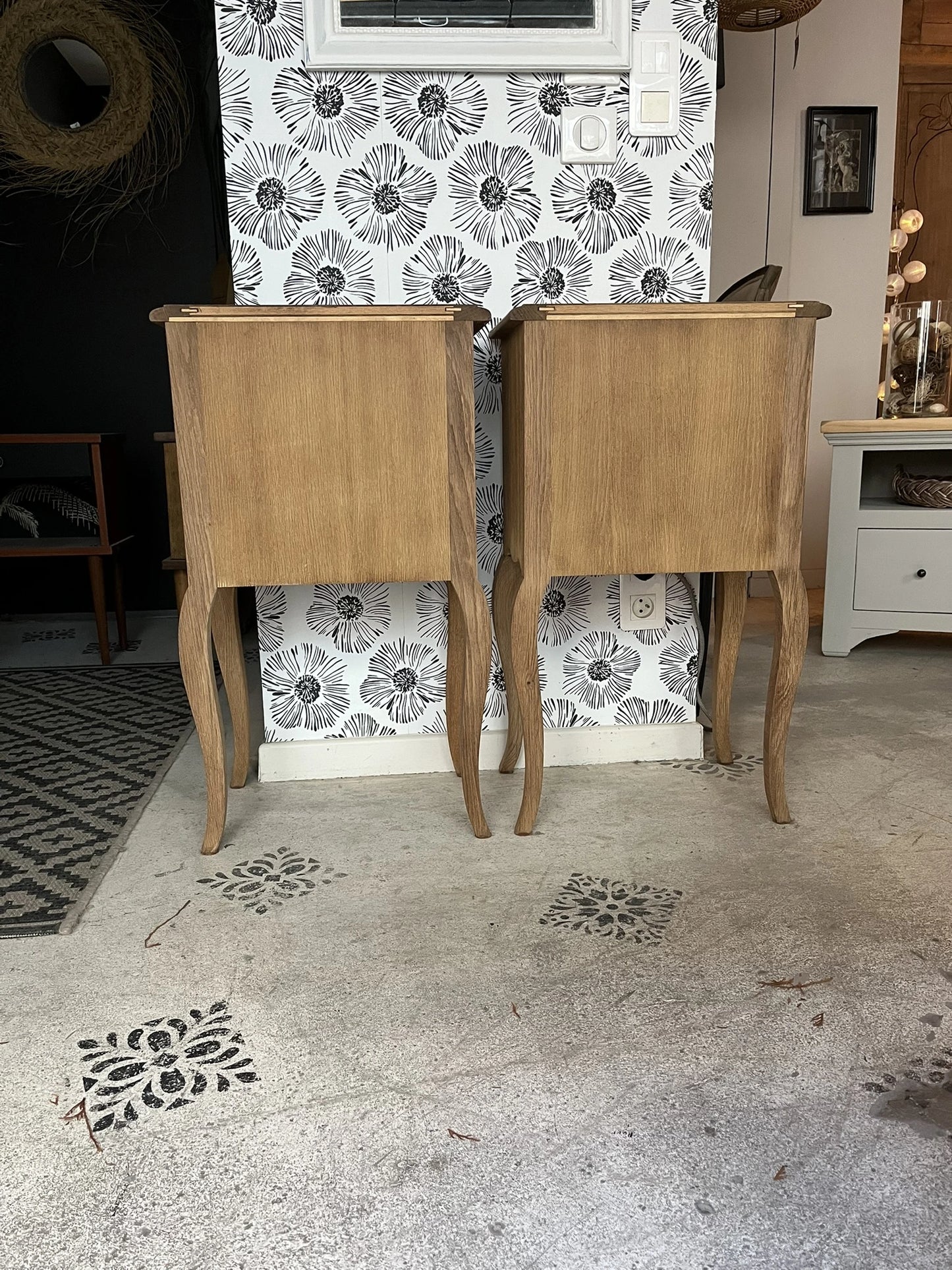 Duo paire tables de chevet vintage bois Zoé et Noé meubles appoint avec tiroirs