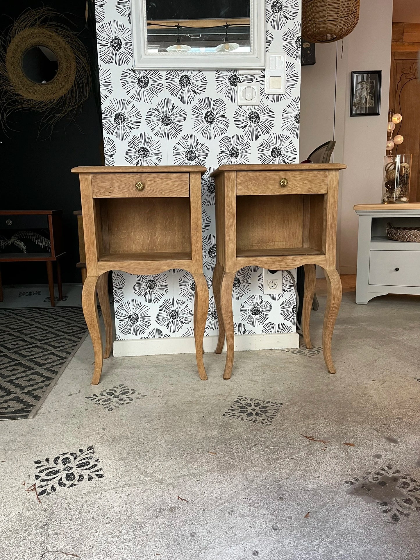Duo paire tables de chevet vintage bois Zoé et Noé meubles appoint avec tiroirs
