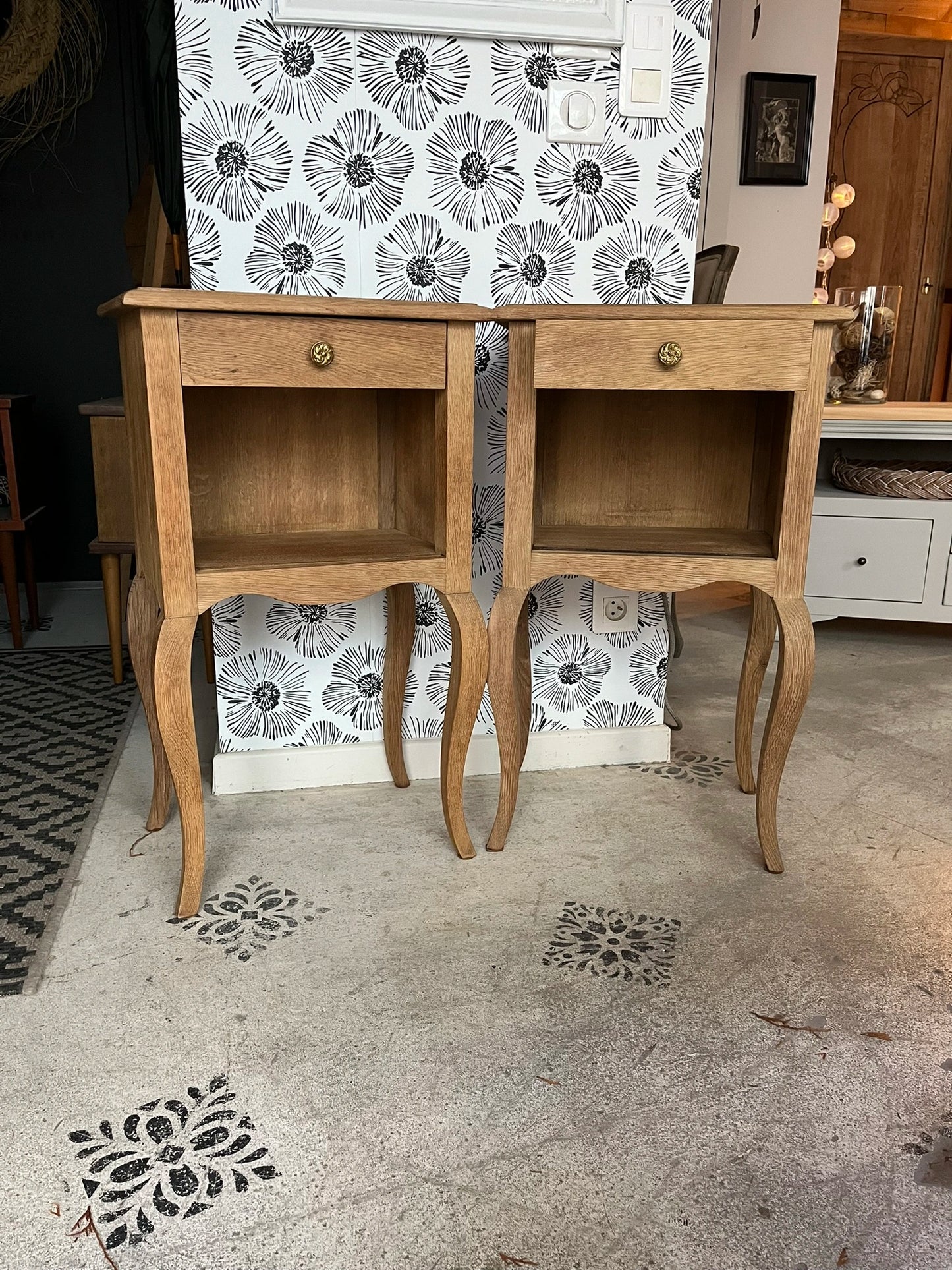 Duo paire tables de chevet vintage bois Zoé et Noé meubles appoint avec tiroirs