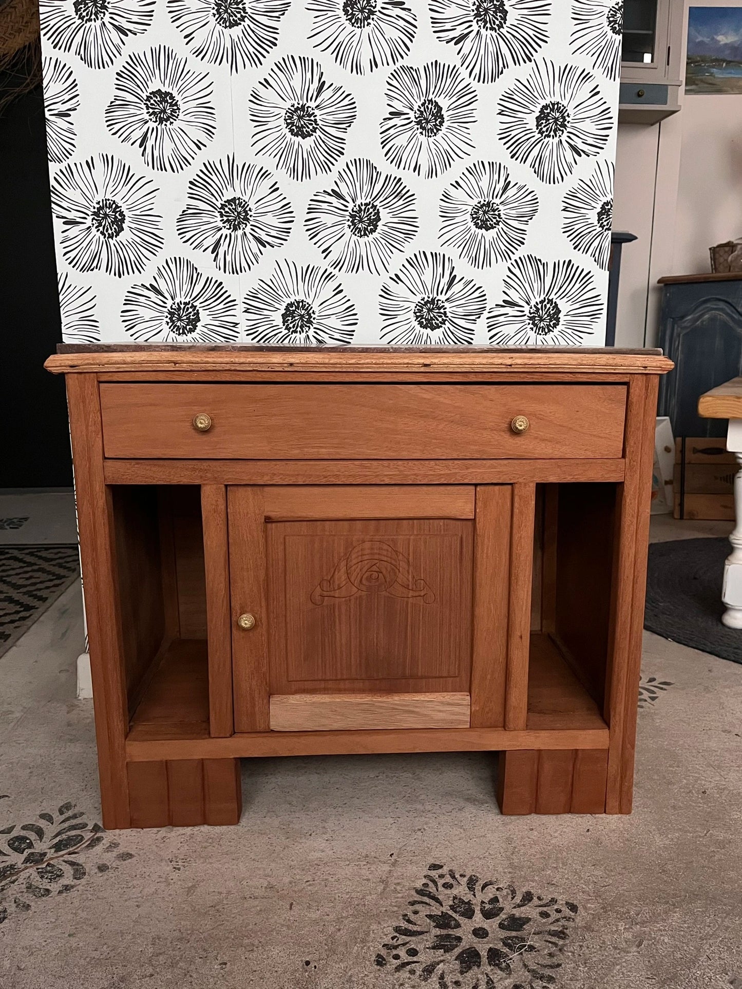 Duo tables de chevet vintage Art Déco Jada et Rosa bois et marbre