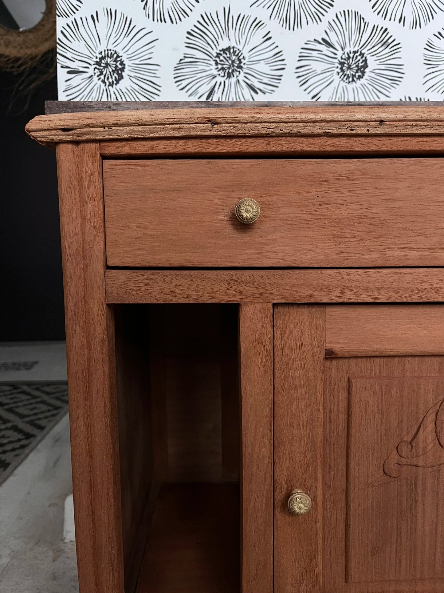 Duo tables de chevet vintage Art Déco Jada et Rosa bois et marbre