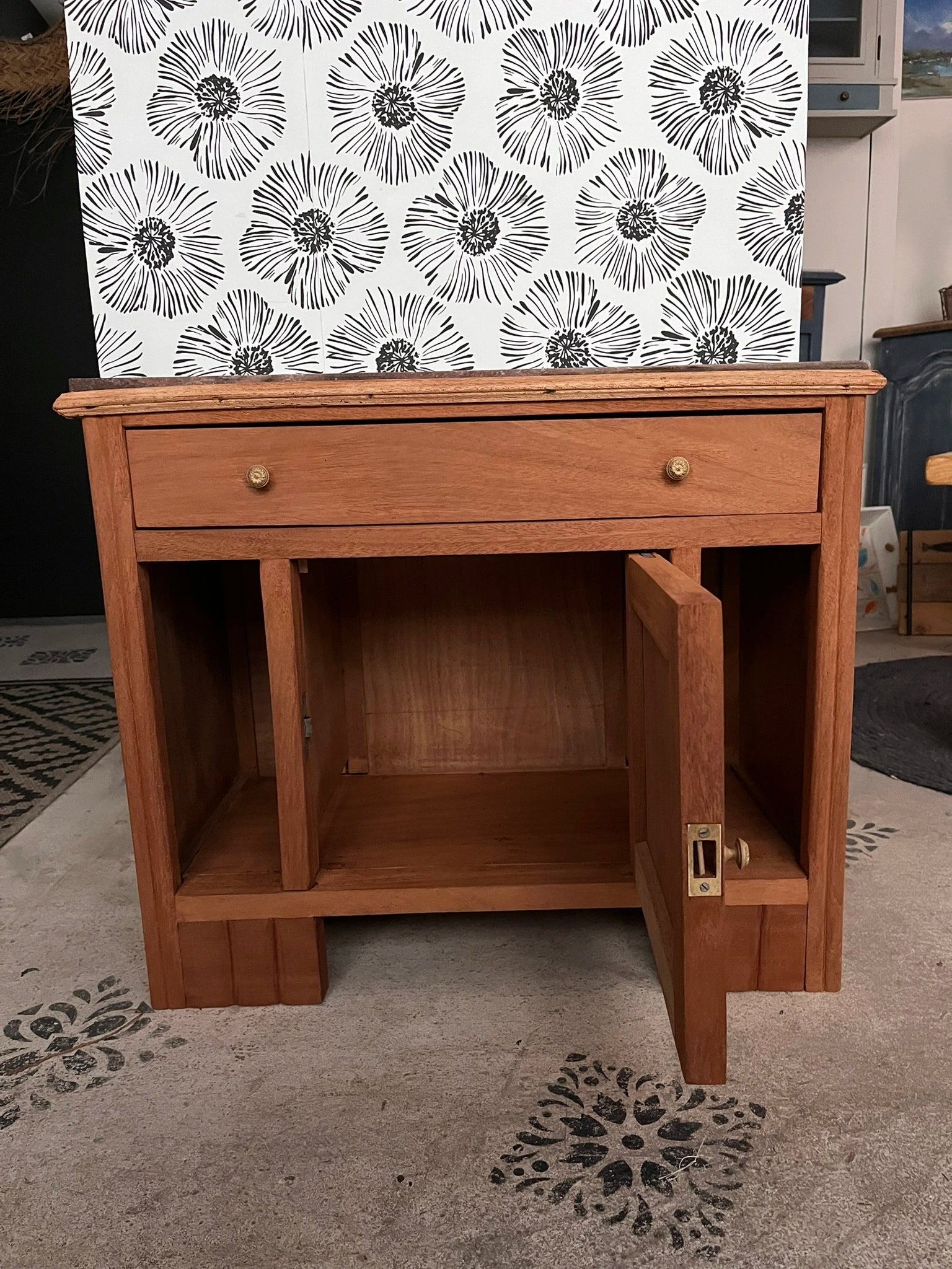 Duo tables de chevet vintage Art Déco Jada et Rosa bois et marbre