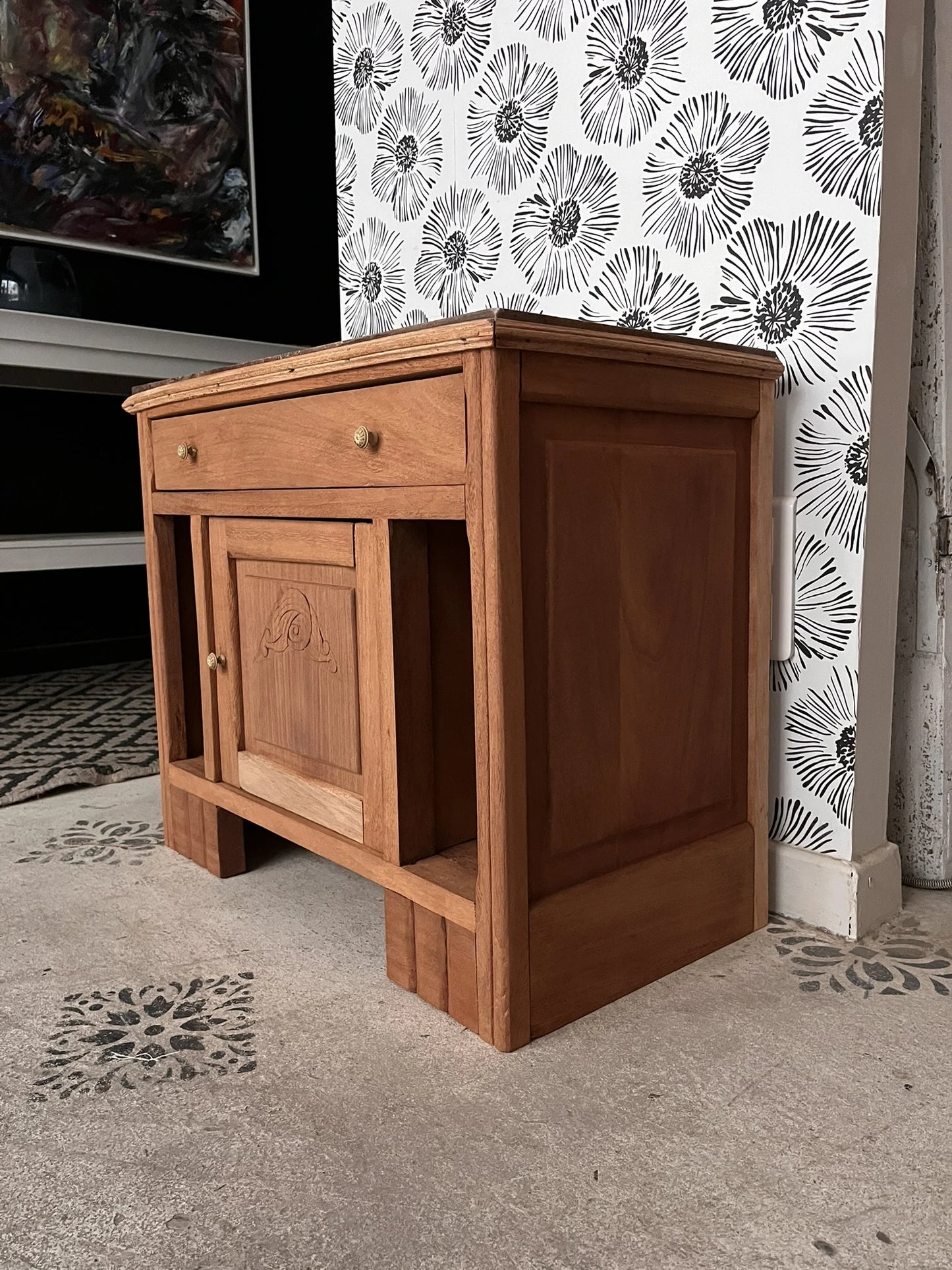 Duo tables de chevet vintage Art Déco Jada et Rosa bois et marbre