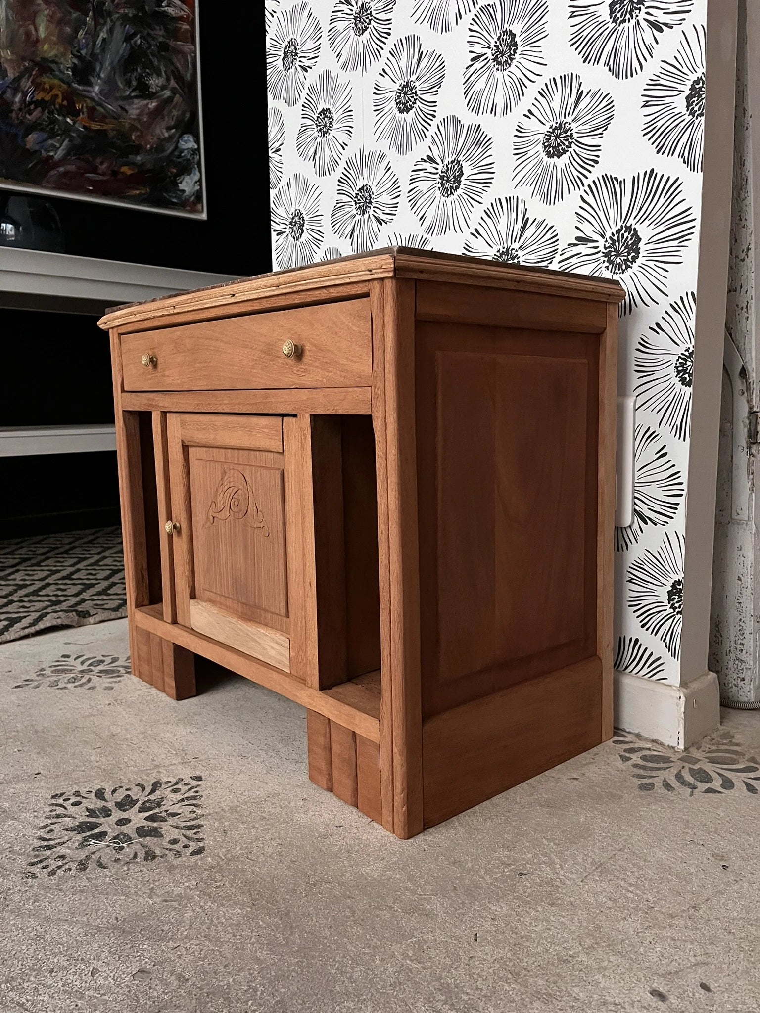 Duo tables de chevet vintage Art Déco Jada et Rosa bois et marbre