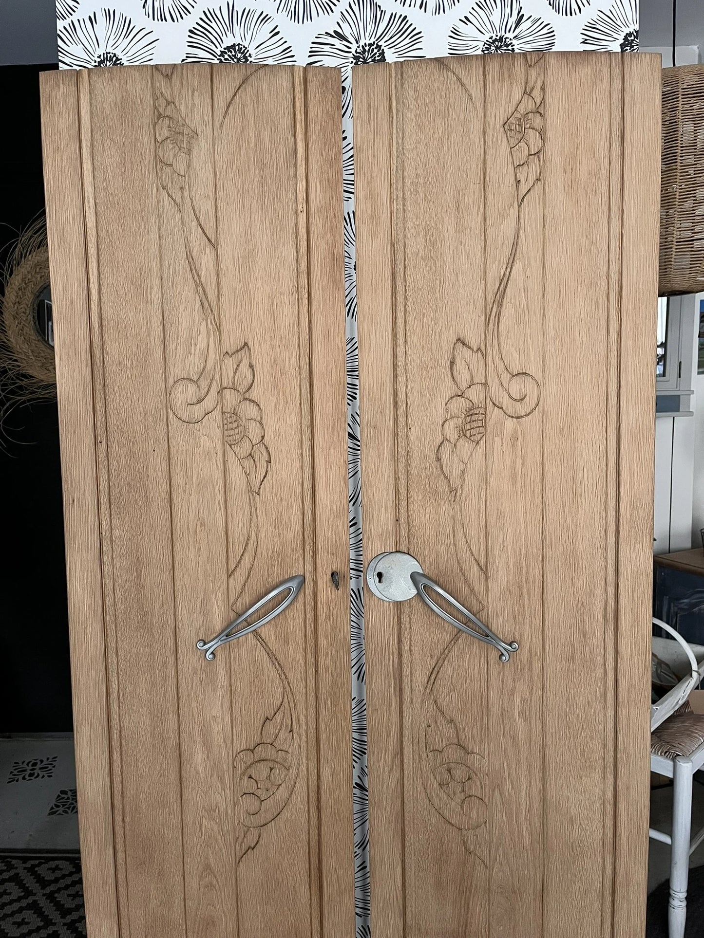 Portes vintage Art Déco Rose & Marguerite bois massif chêne