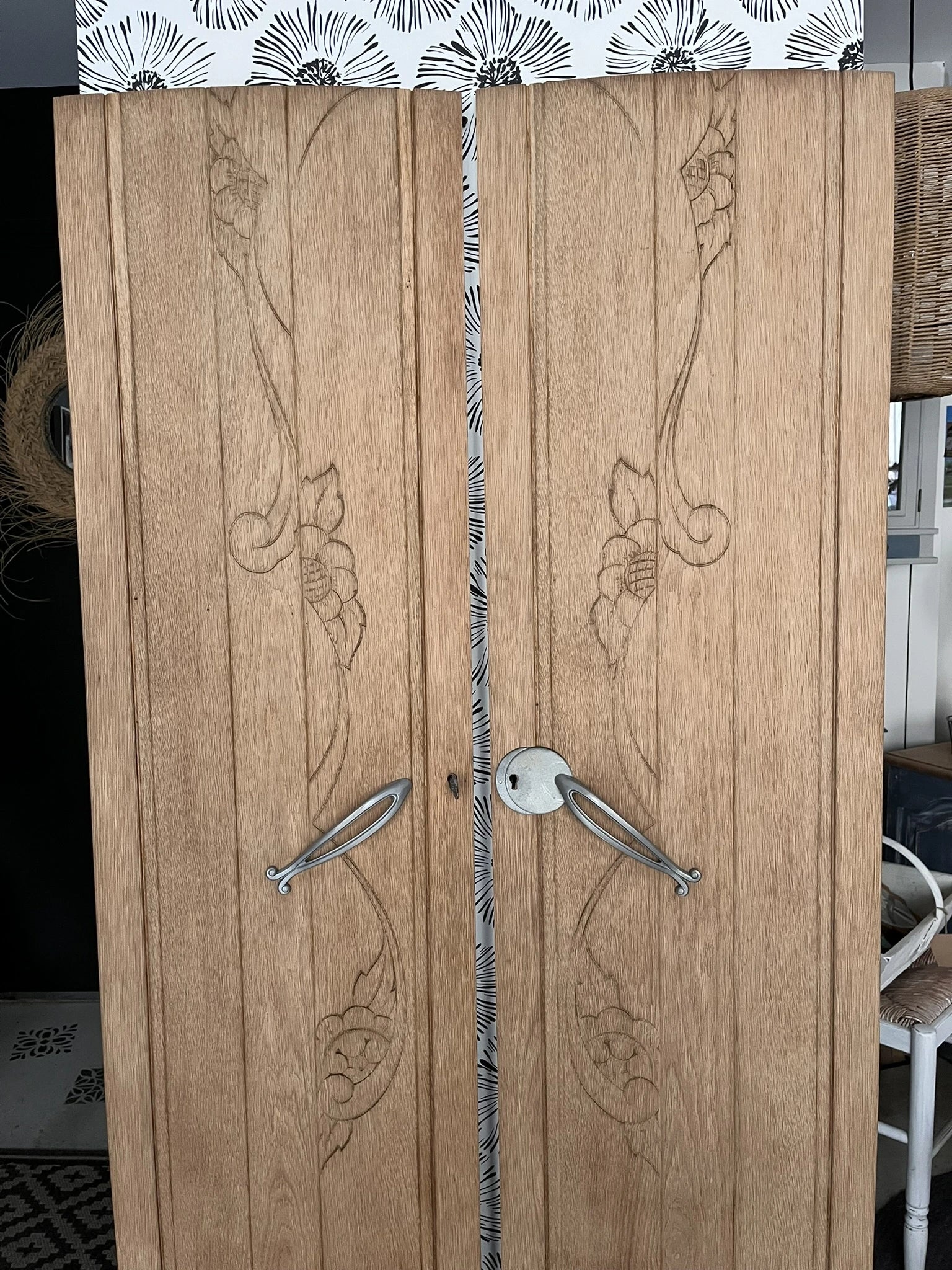 Portes vintage Art Déco Rose & Marguerite bois massif chêne