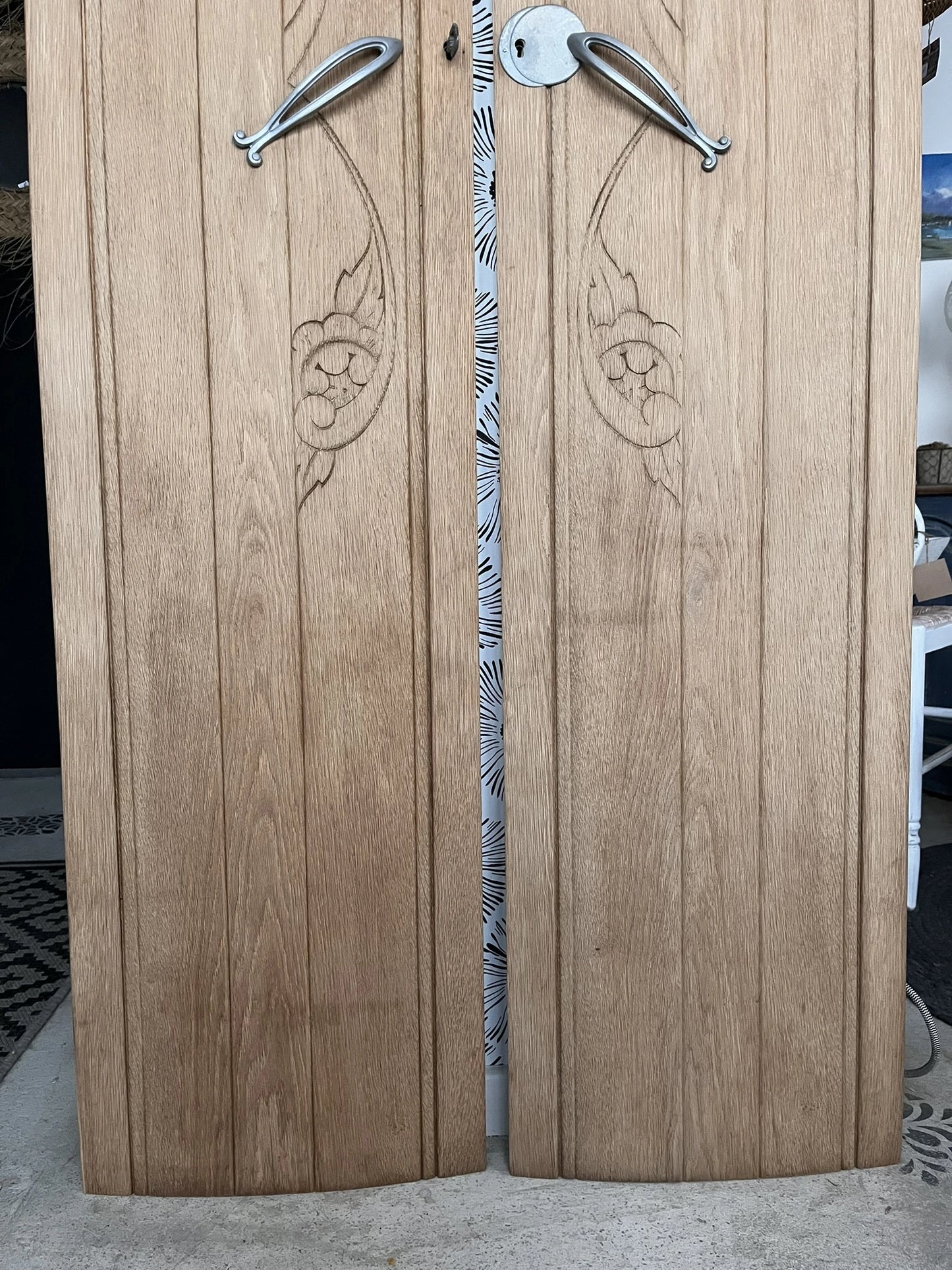 Portes vintage Art Déco Rose & Marguerite bois massif chêne