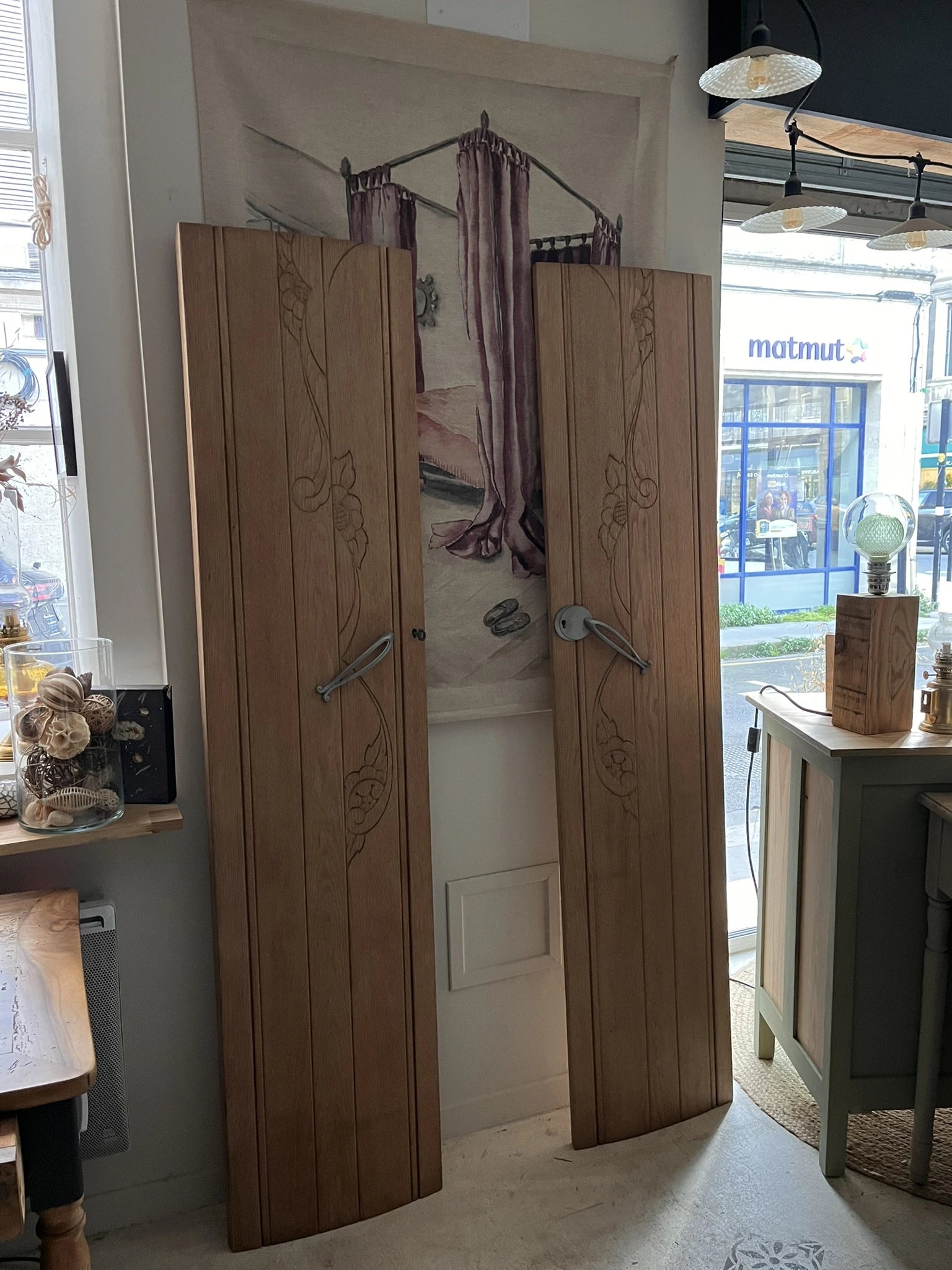 Portes vintage Art Déco Rose & Marguerite bois massif chêne