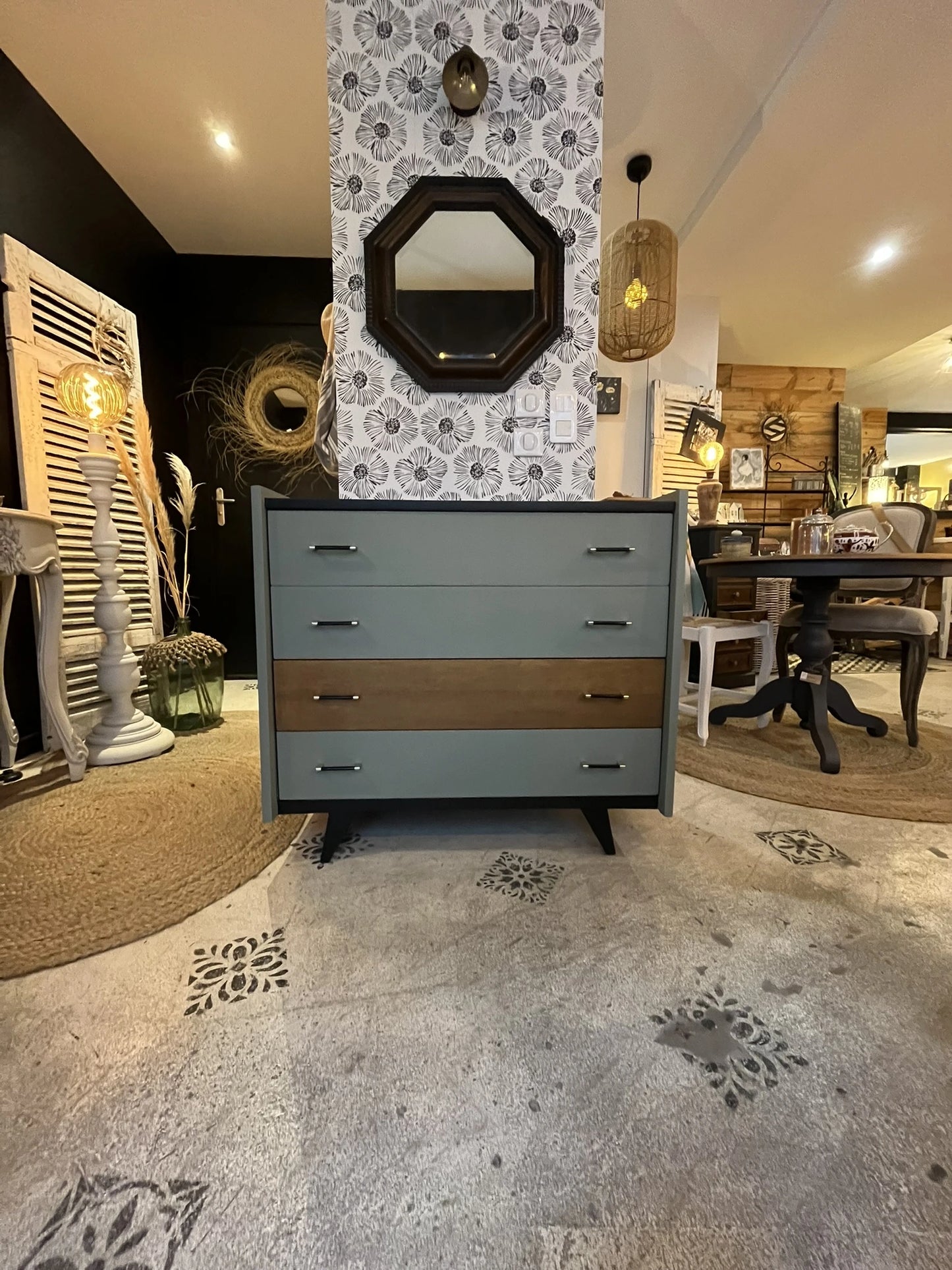 Commode Tino bois, gris vert et noir