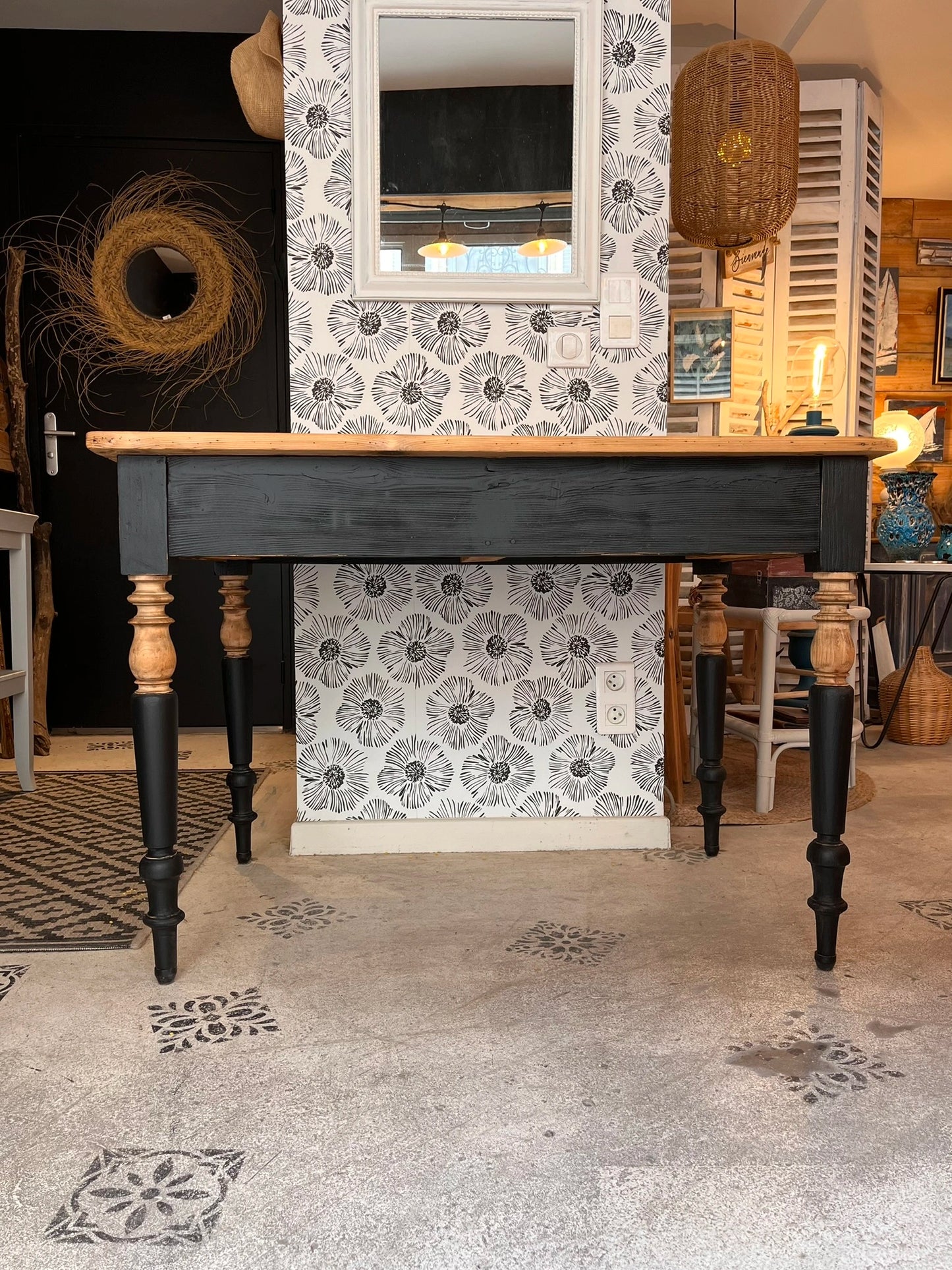 Bureau table vintage bois massif 2 tiroirs
