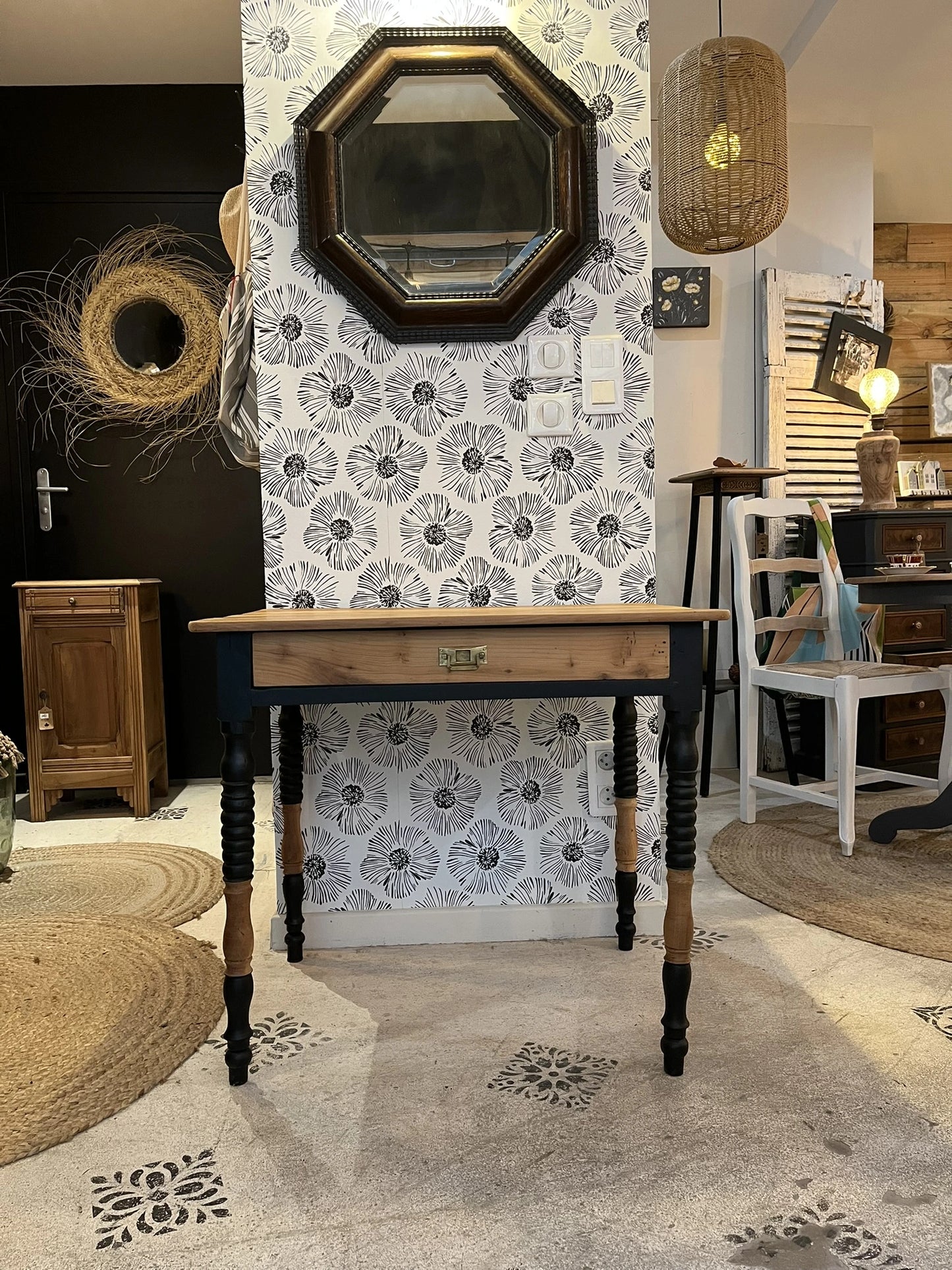 Bureau console Lina bois et noir maison de campagne