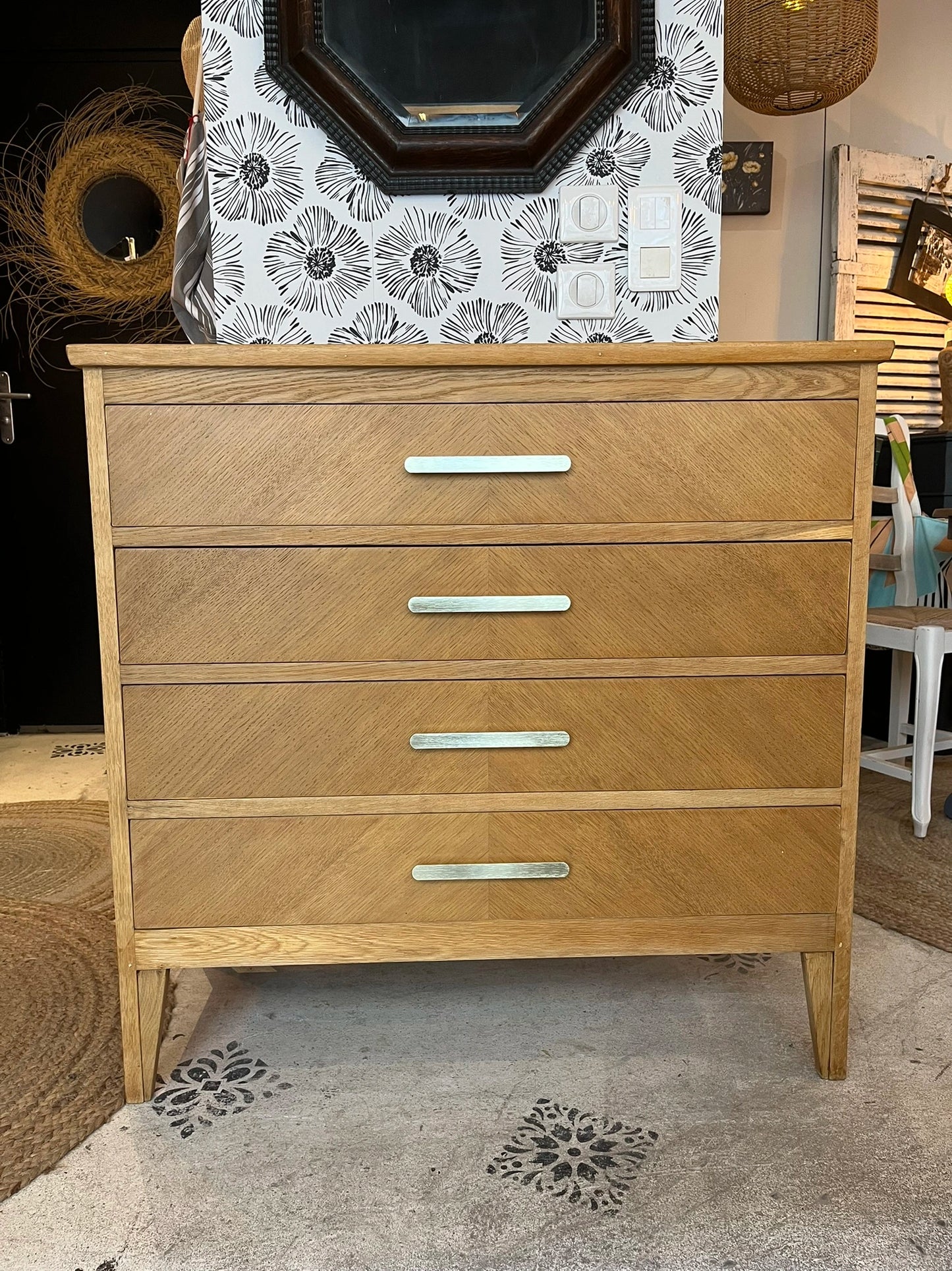 Commode Théodora vintage bois, scandinave, compas