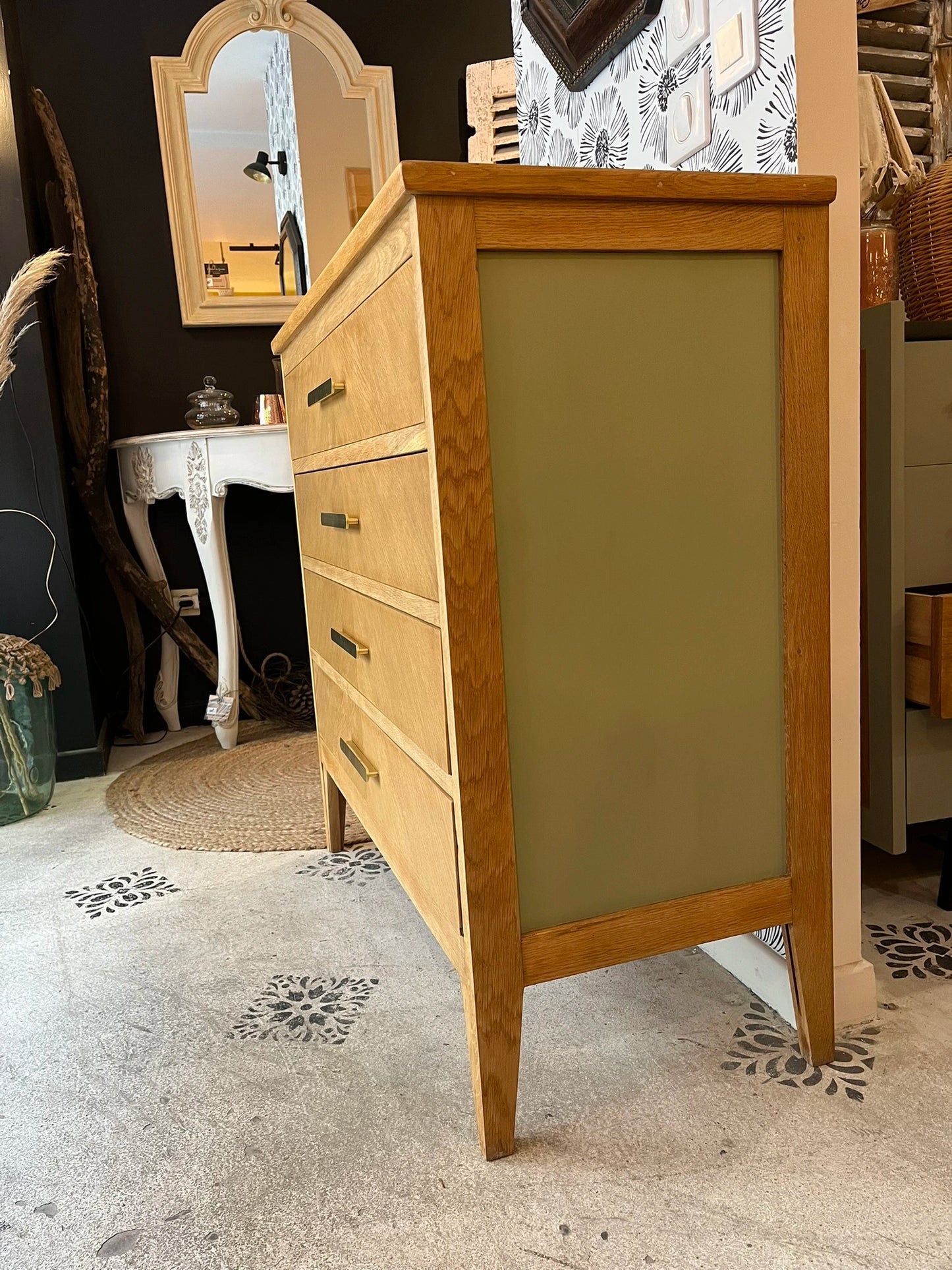 Commode Théodora vintage bois, scandinave, compas