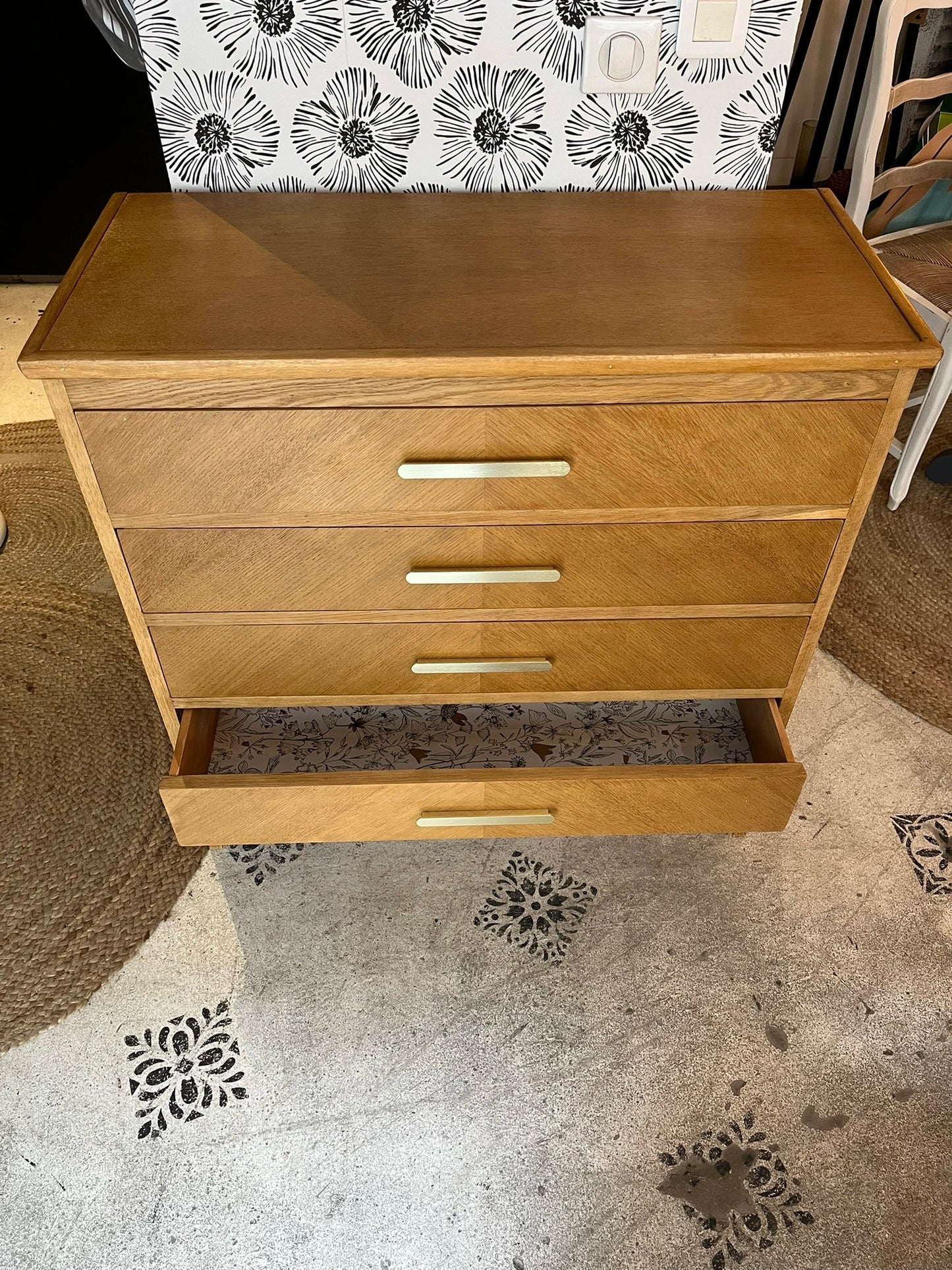 Commode Théodora vintage bois, scandinave, compas