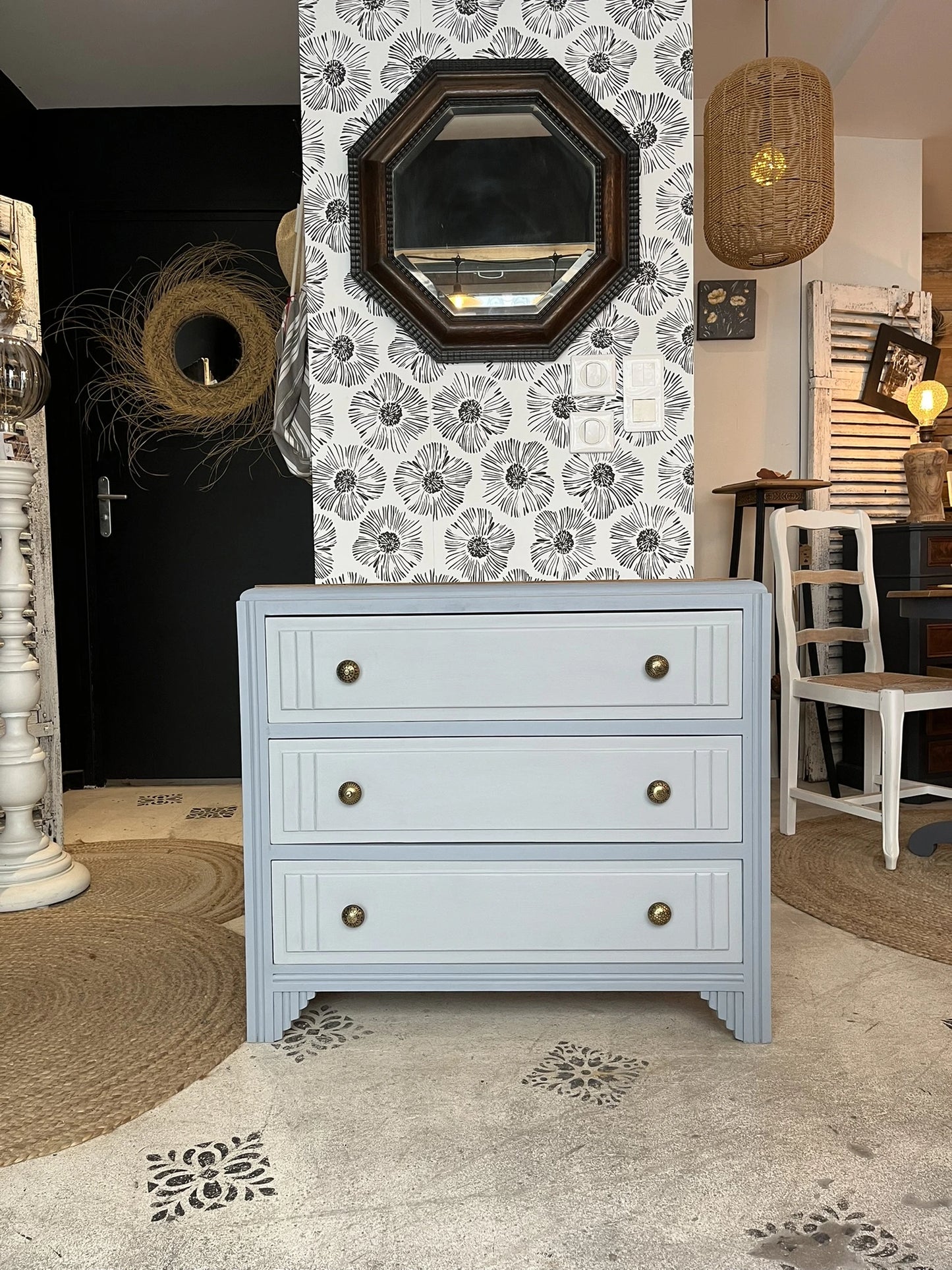 Commode Bianca bois et bleu gris Art Déco