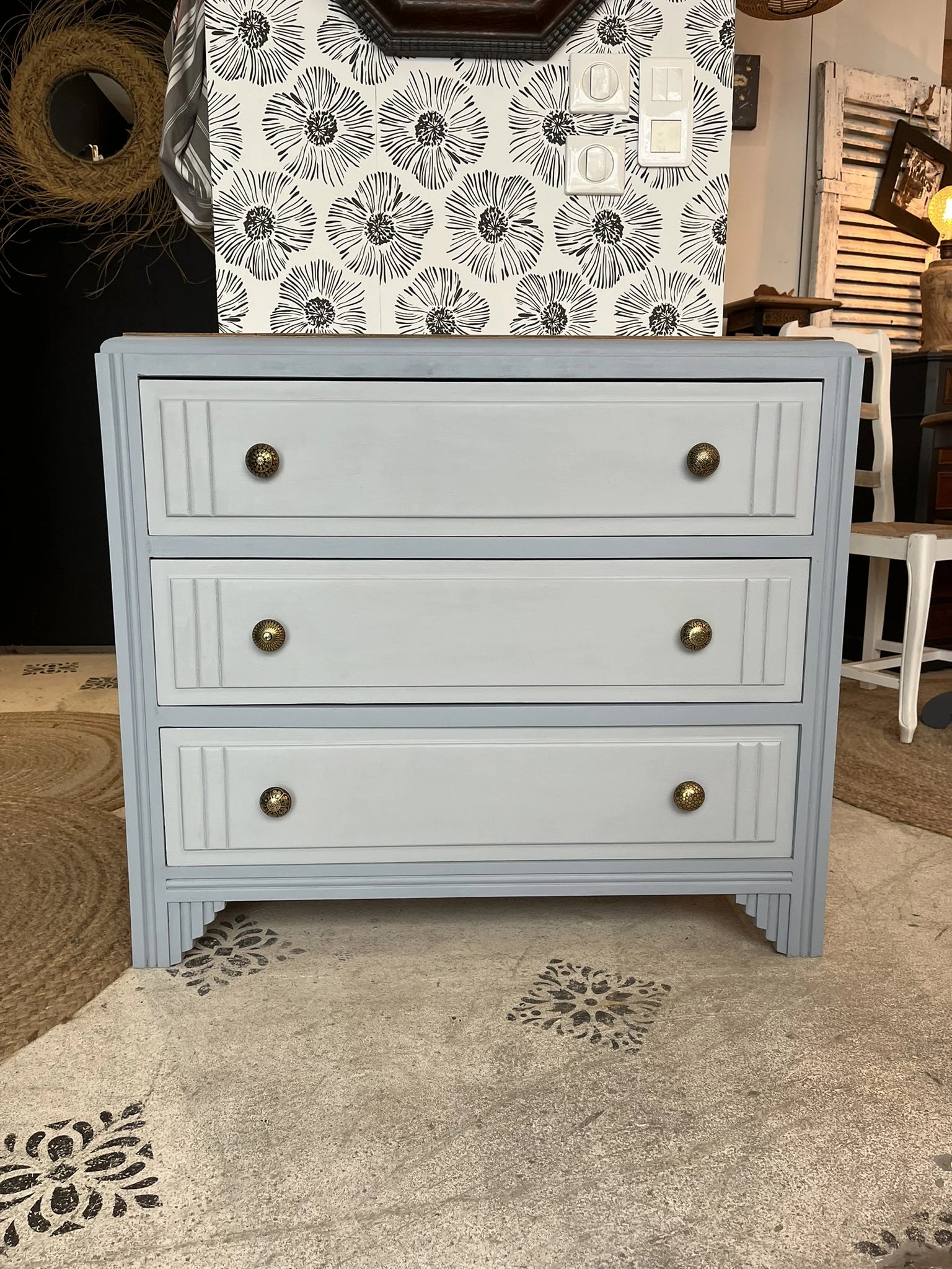 Commode Bianca bois et bleu gris Art Déco