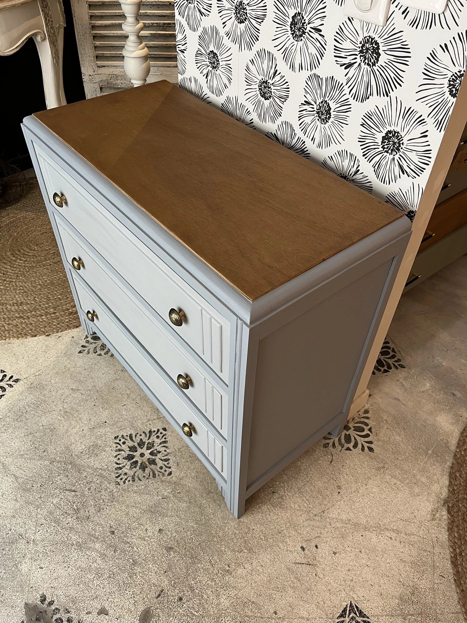 Commode Bianca bois et bleu gris Art Déco