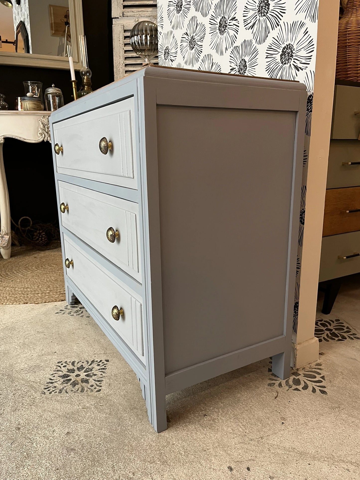 Commode Bianca bois et bleu gris Art Déco