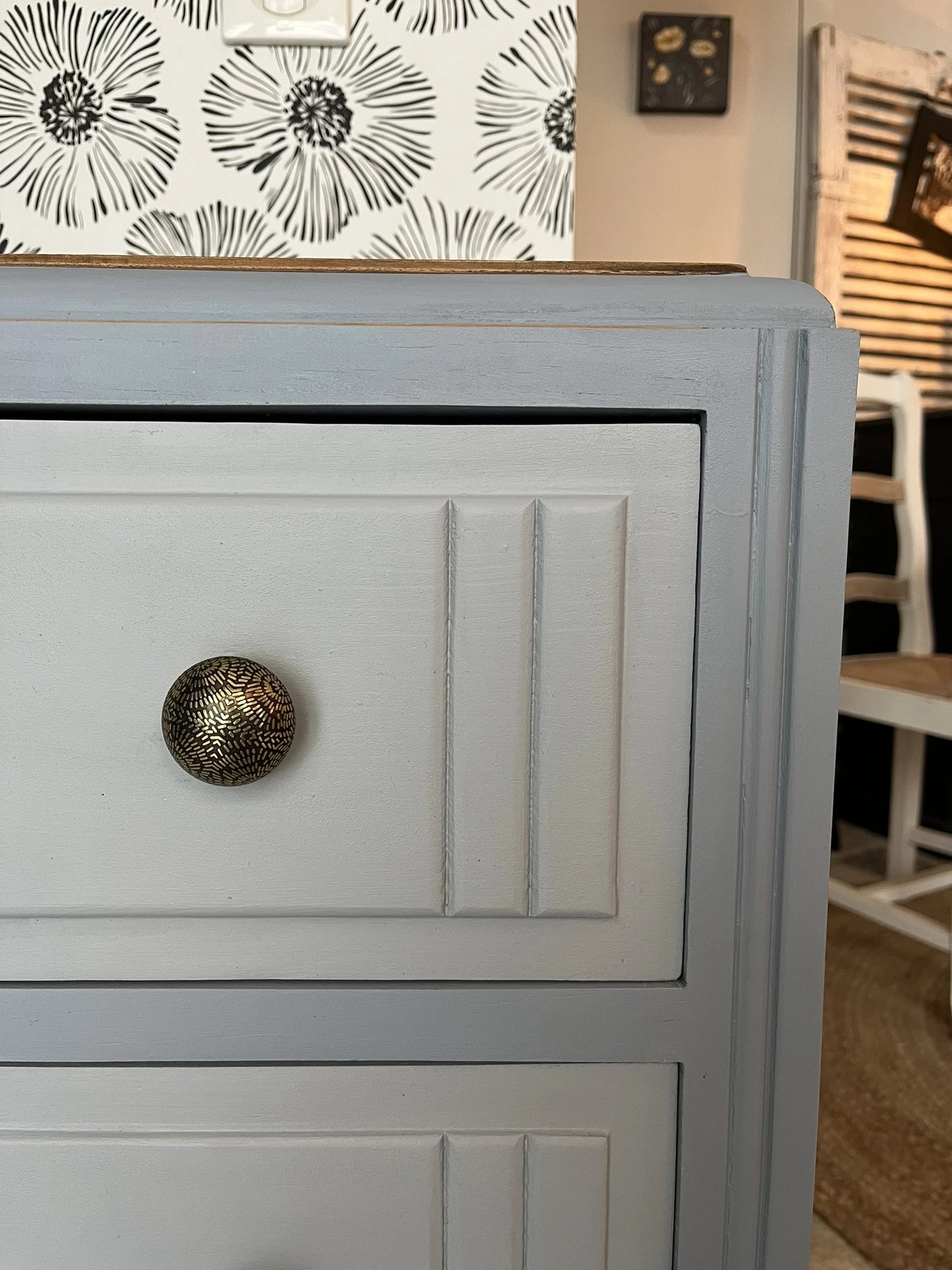 Commode Bianca bois et bleu gris Art Déco