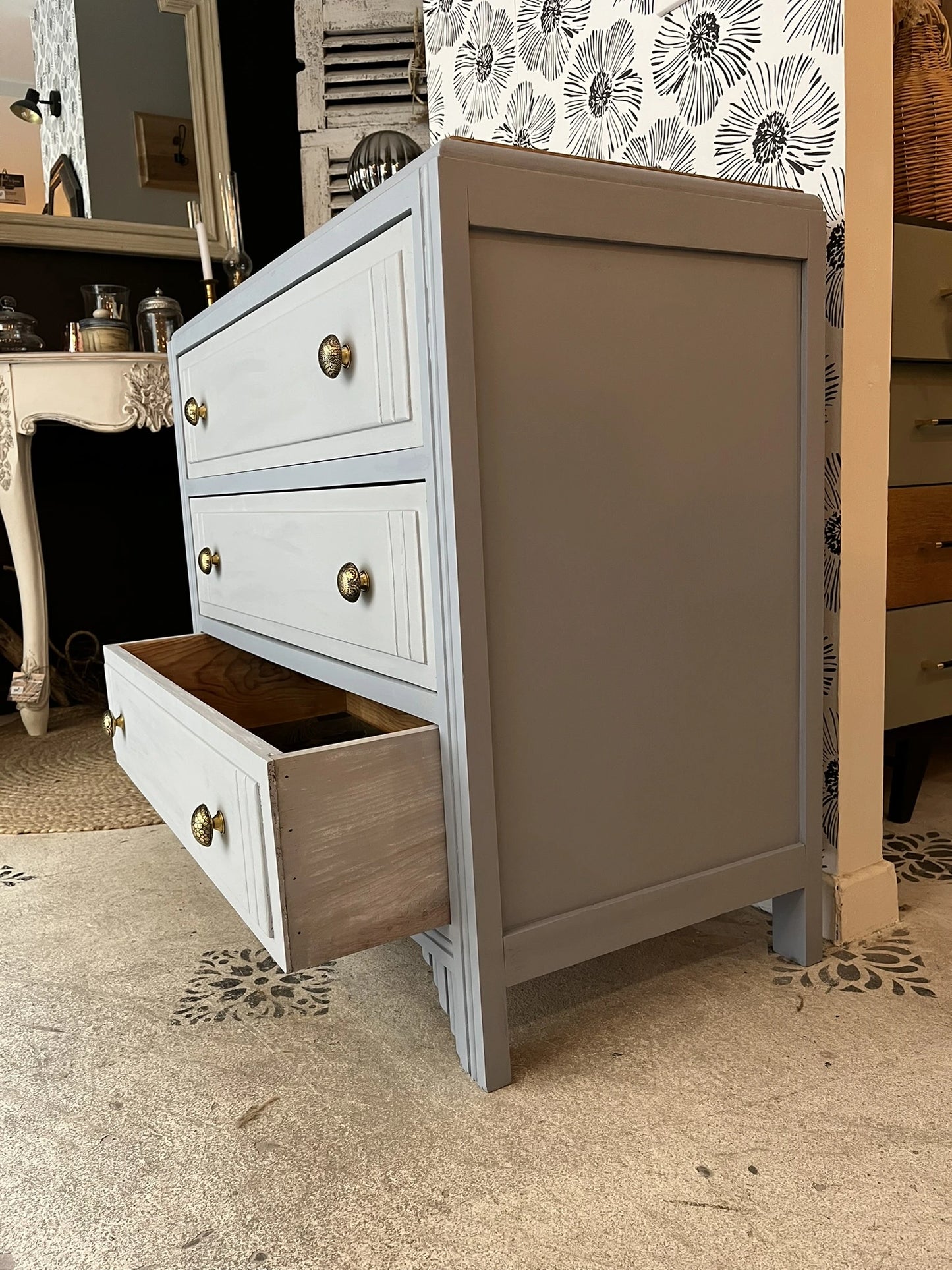 Commode Bianca bois et bleu gris Art Déco