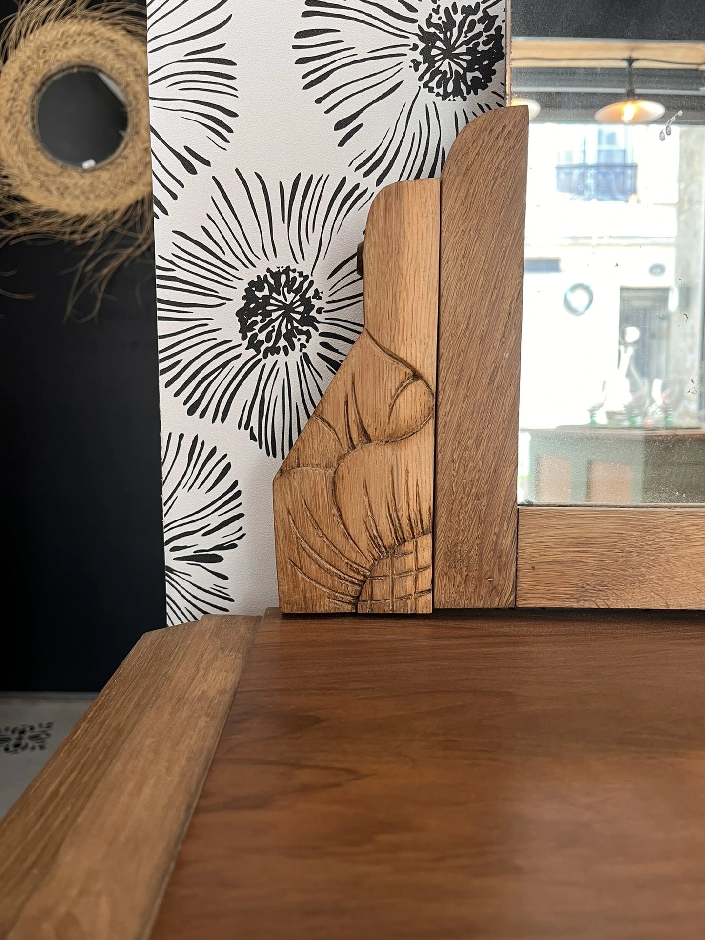 Coiffeuse vintage Art Déco Calliopée bois massif chêne Bordeaux