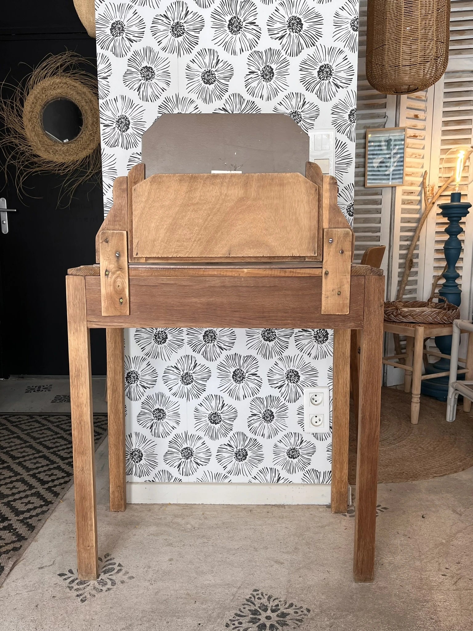 Coiffeuse vintage Art Déco Calliopée bois massif chêne Bordeaux