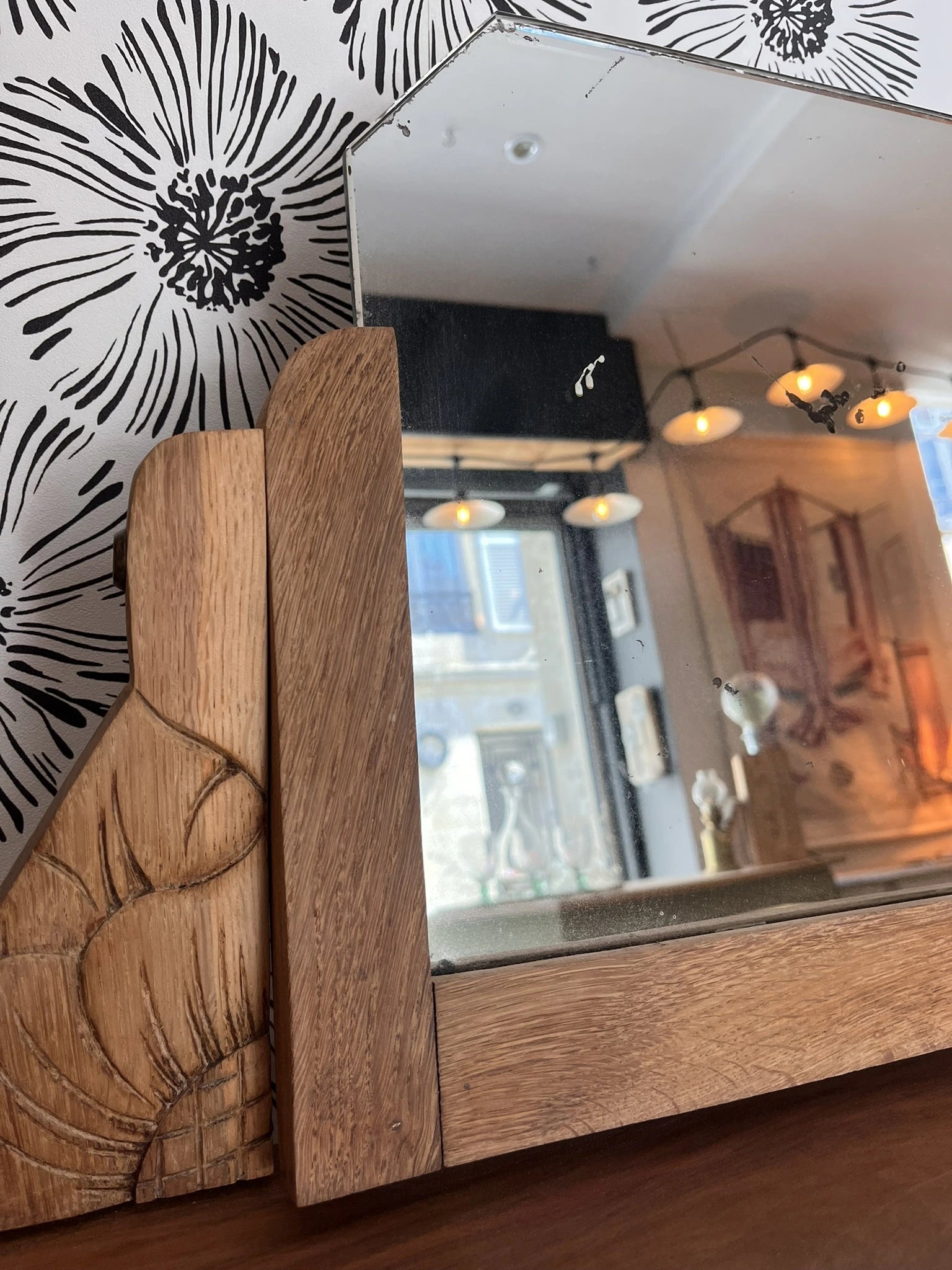 Coiffeuse vintage Art Déco Calliopée bois massif chêne Bordeaux