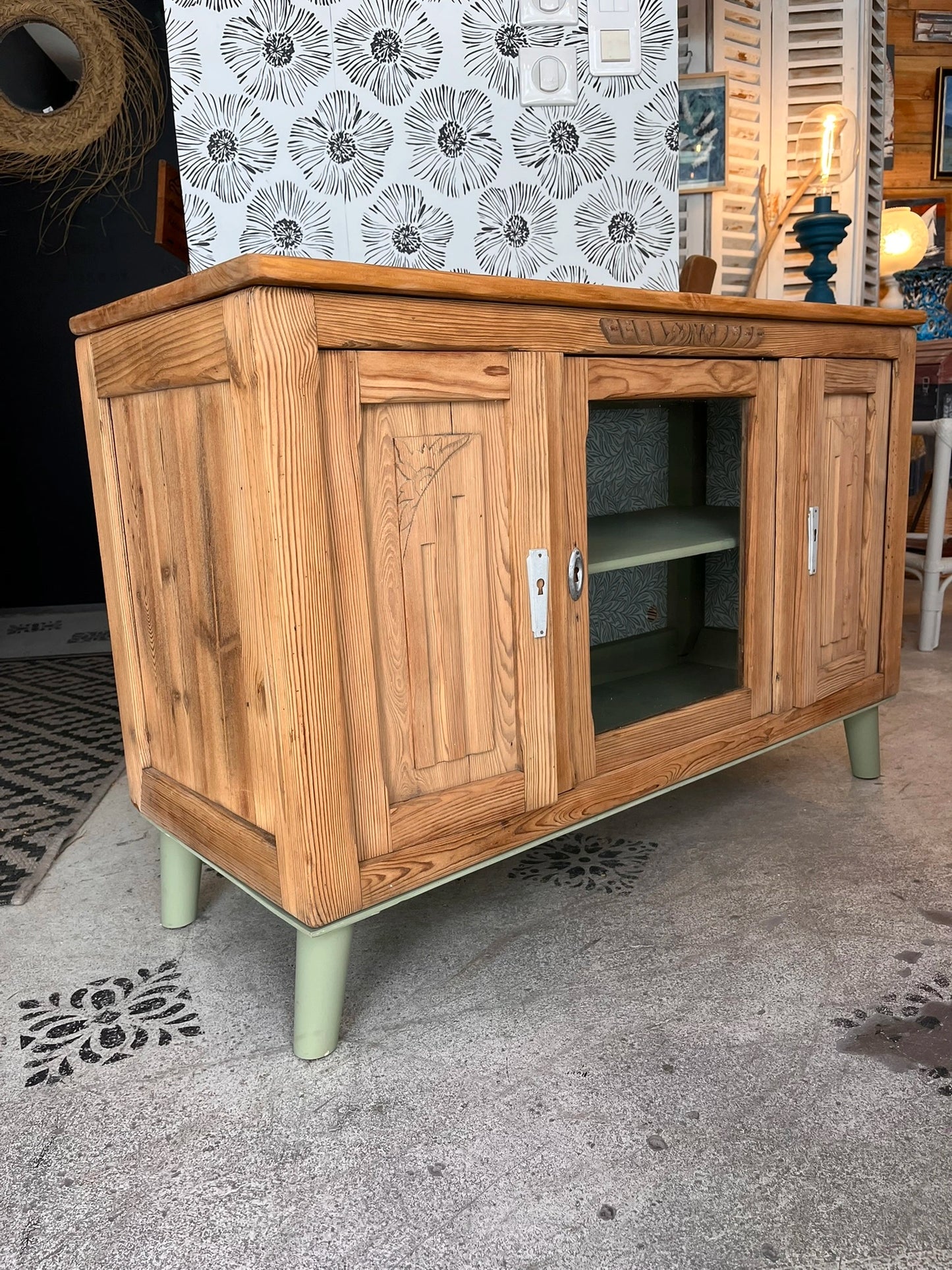 Buffet Art Déco vintage Balthazar bois massif 3 portes