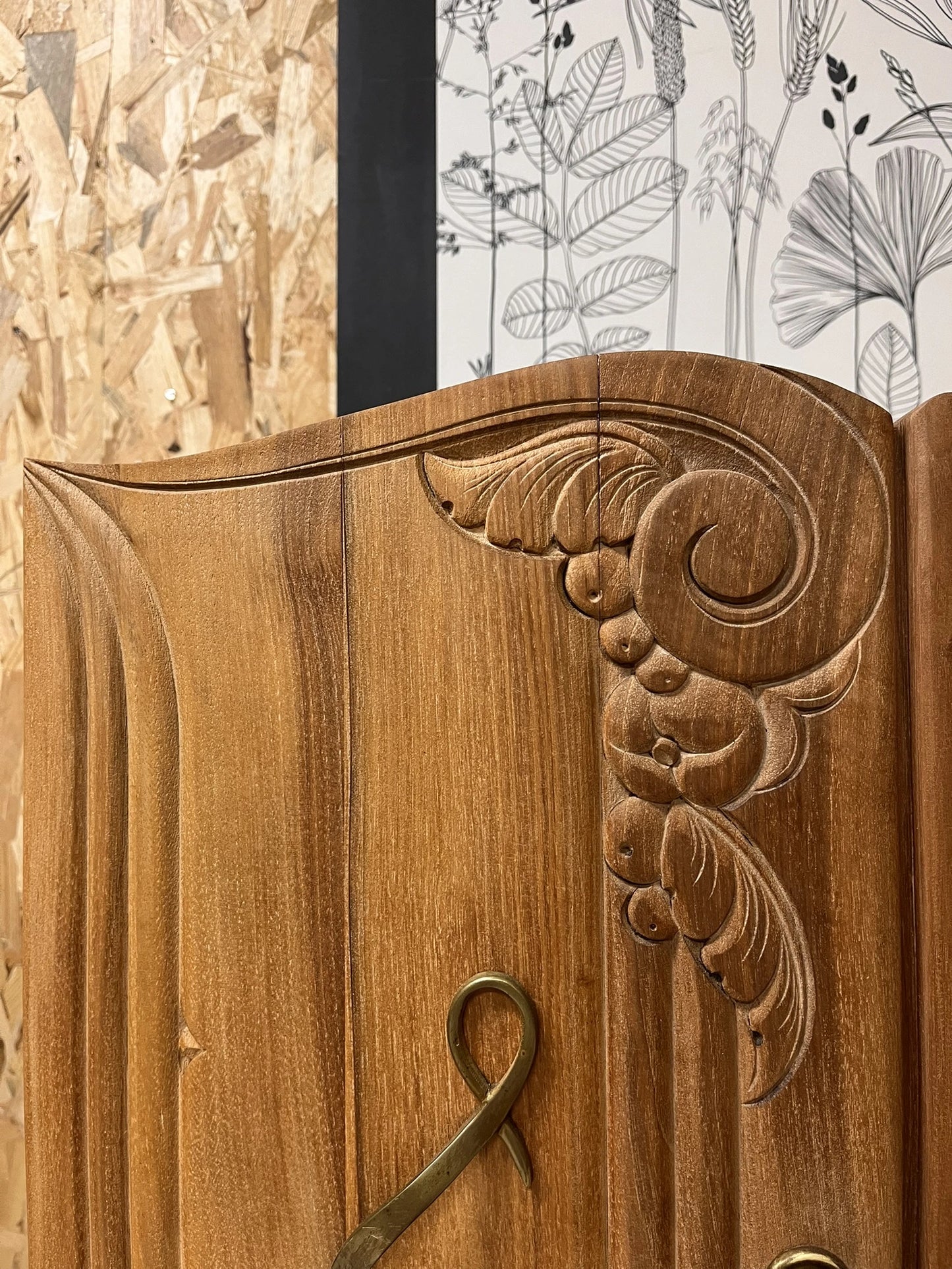 Buffet Art Déco vintage Isidore bois massif 2 portes étagères miroir Bordeaux 