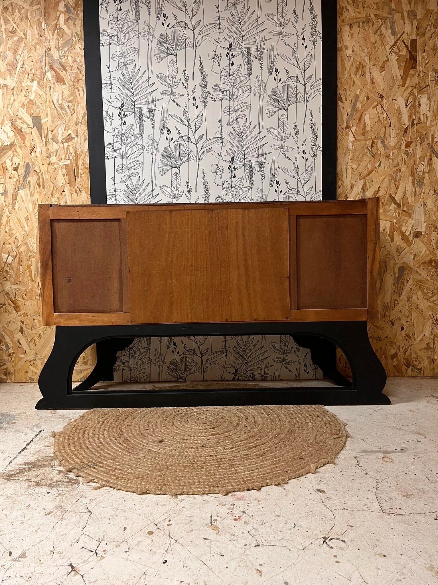 Buffet Art Déco vintage Isidore bois massif 2 portes étagères miroir Bordeaux 