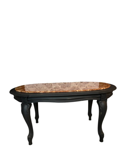 Table basse vintage Mathilda bois et marbre rose