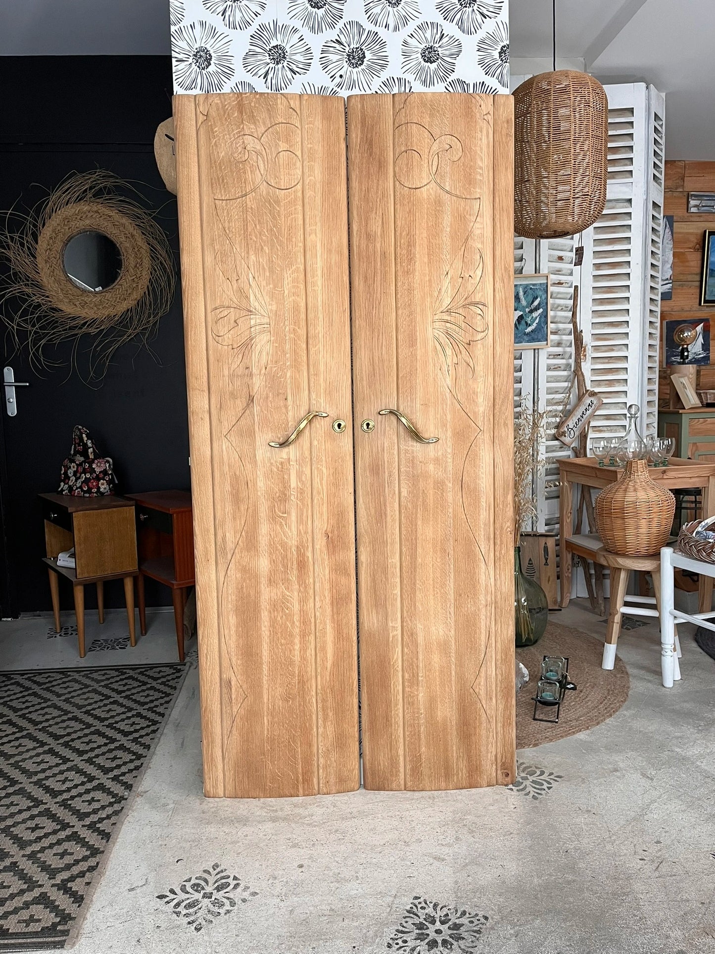 Duo portes d'armoire Art Déco bois massif chêne Solweig & Abigaël Bordeaux tête de lit paravent