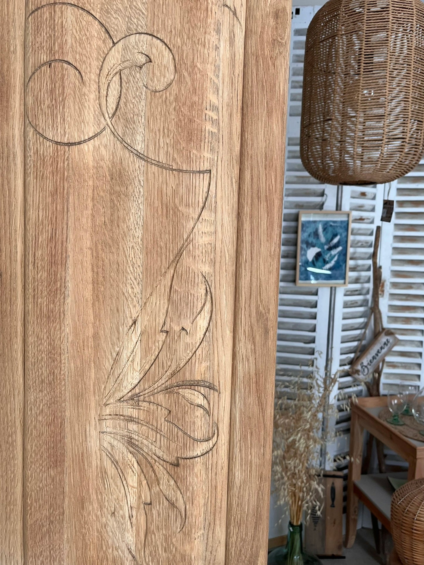 Duo portes d'armoire Art Déco bois massif chêne Solweig & Abigaël Bordeaux tête de lit paravent
