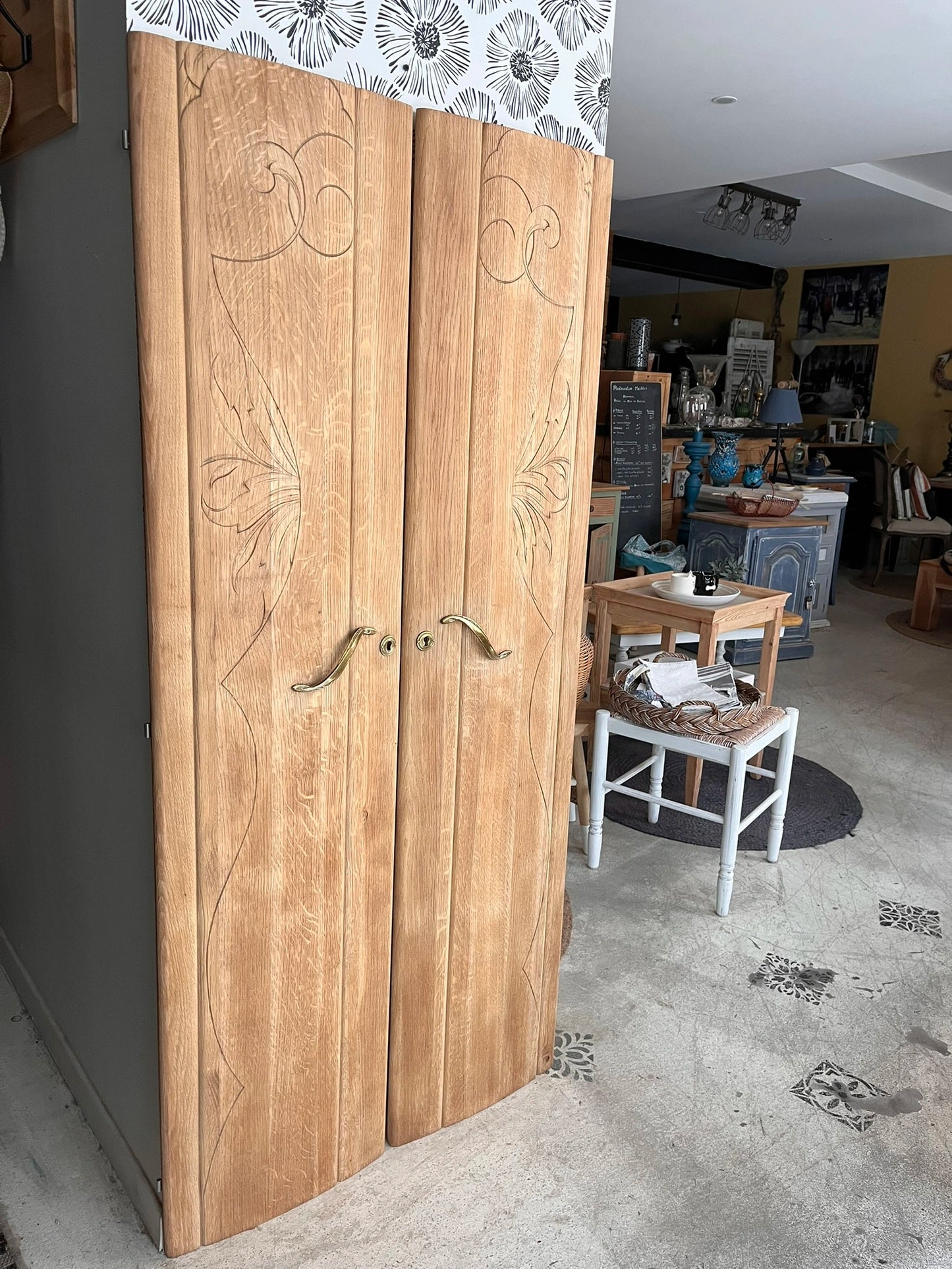 Duo portes d'armoire Art Déco bois massif chêne Solweig & Abigaël Bordeaux tête de lit paravent
