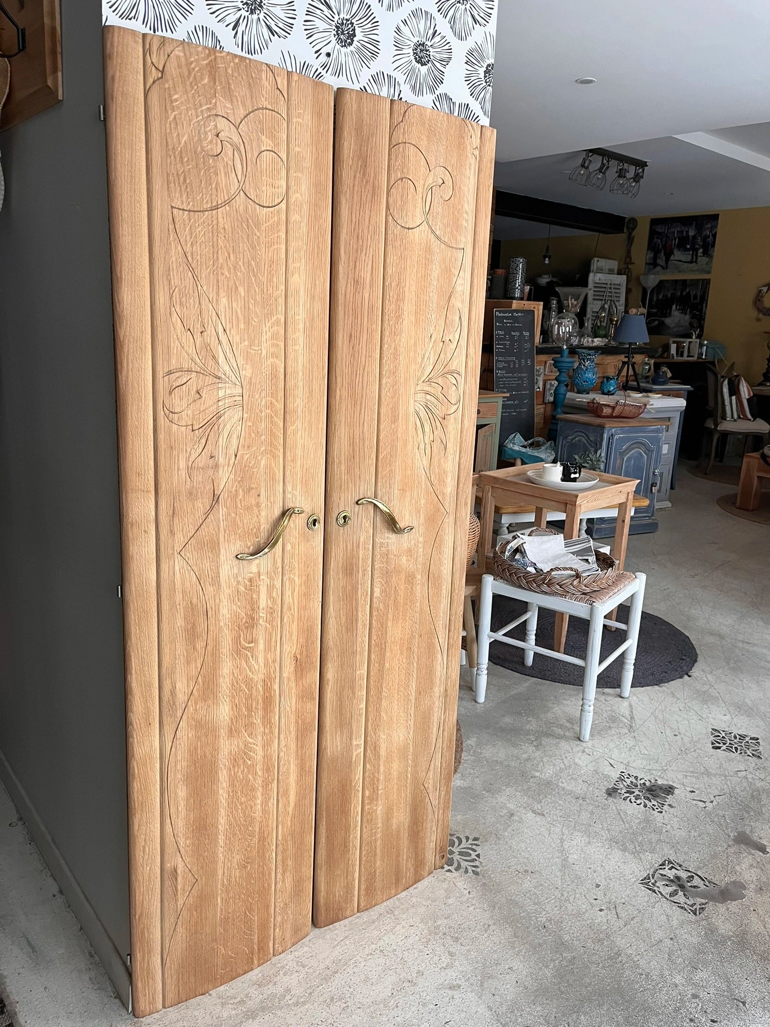 Duo portes d'armoire Art Déco bois massif chêne Solweig & Abigaël Bordeaux tête de lit paravent